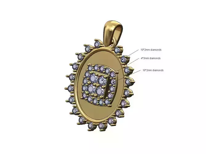 Square cluster diamond oval pendant bail