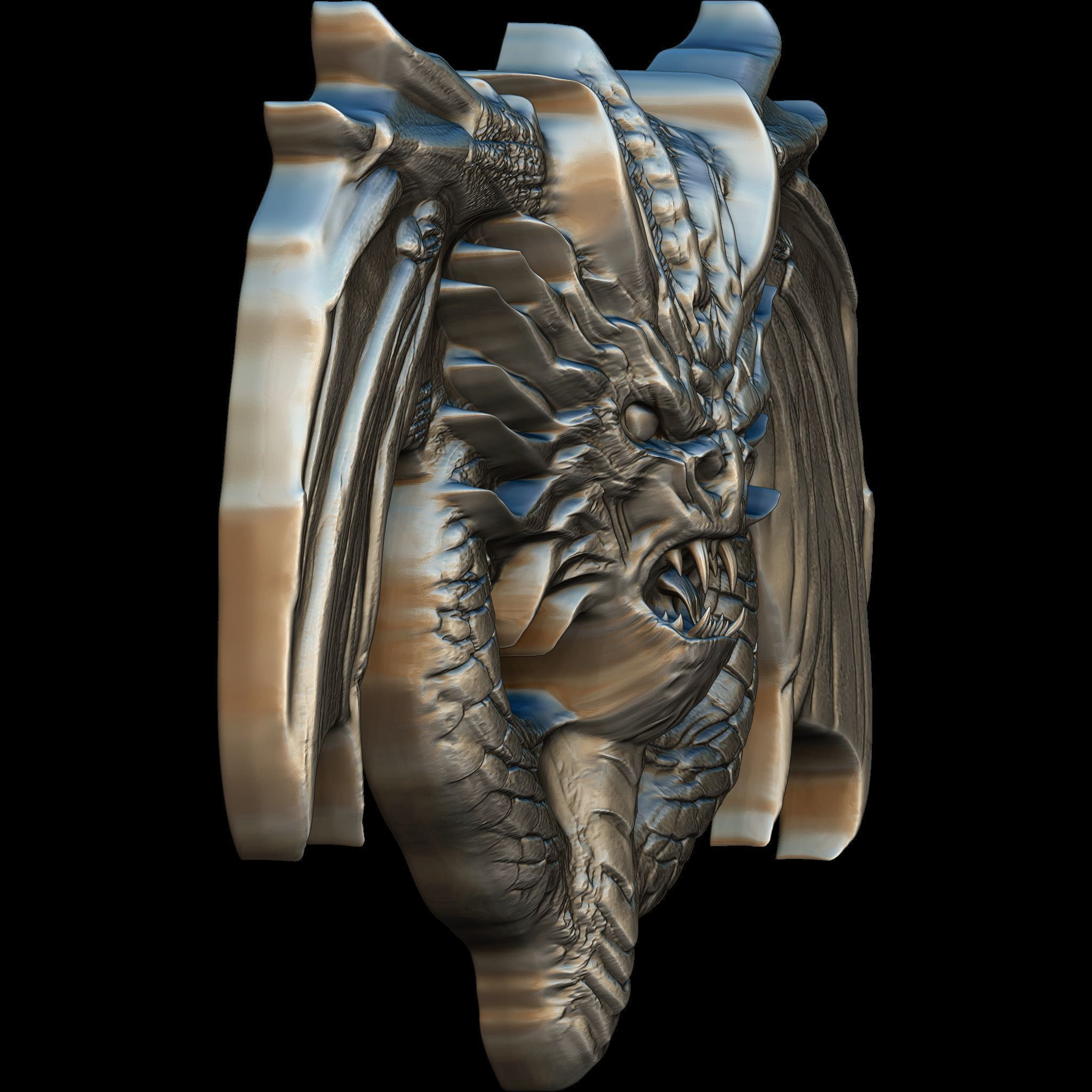 Dragon Head Relief No12 STL file for 3d Printing or CNC 3D print model_3