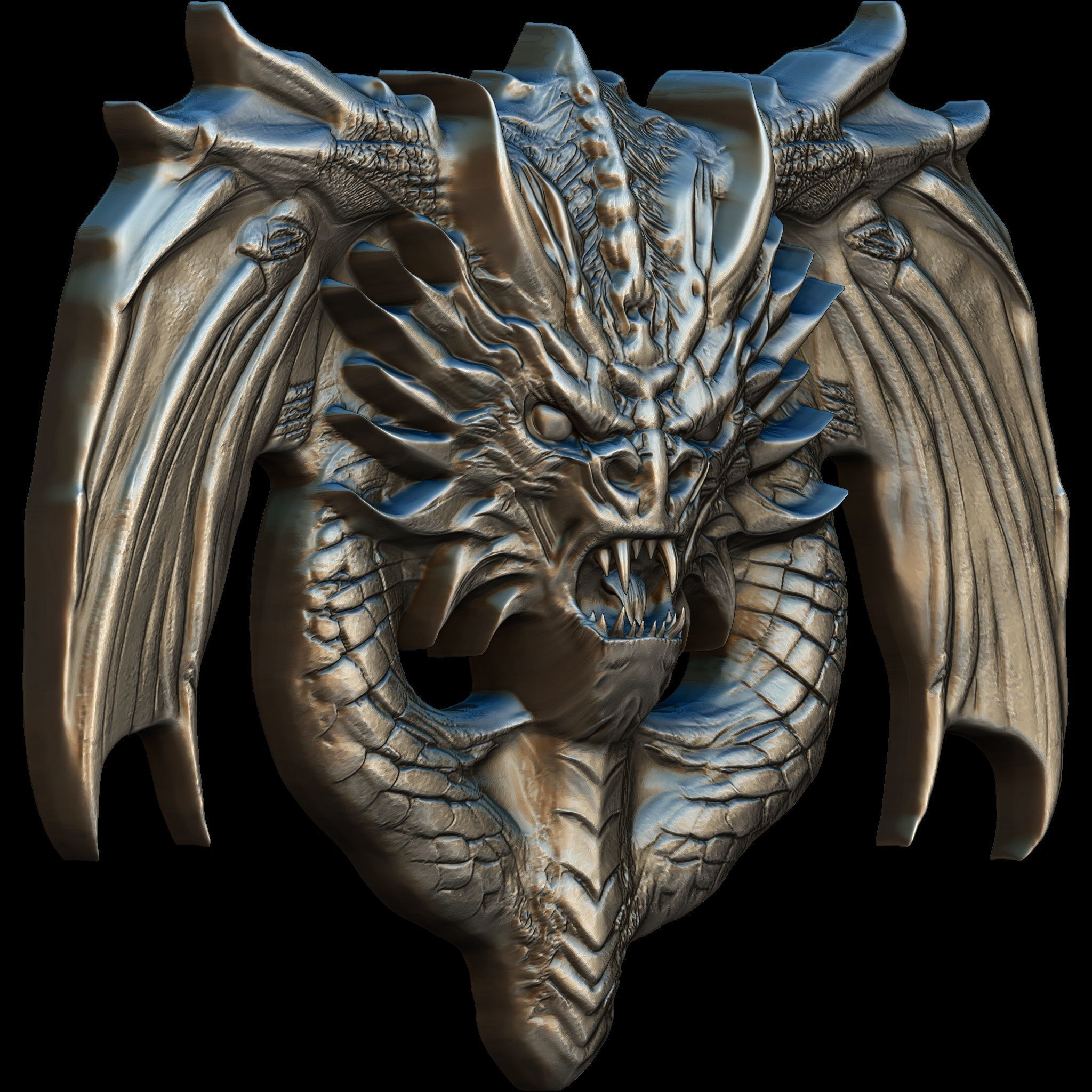 Dragon Head Relief No12 STL file for 3d Printing or CNC 3D print model_2