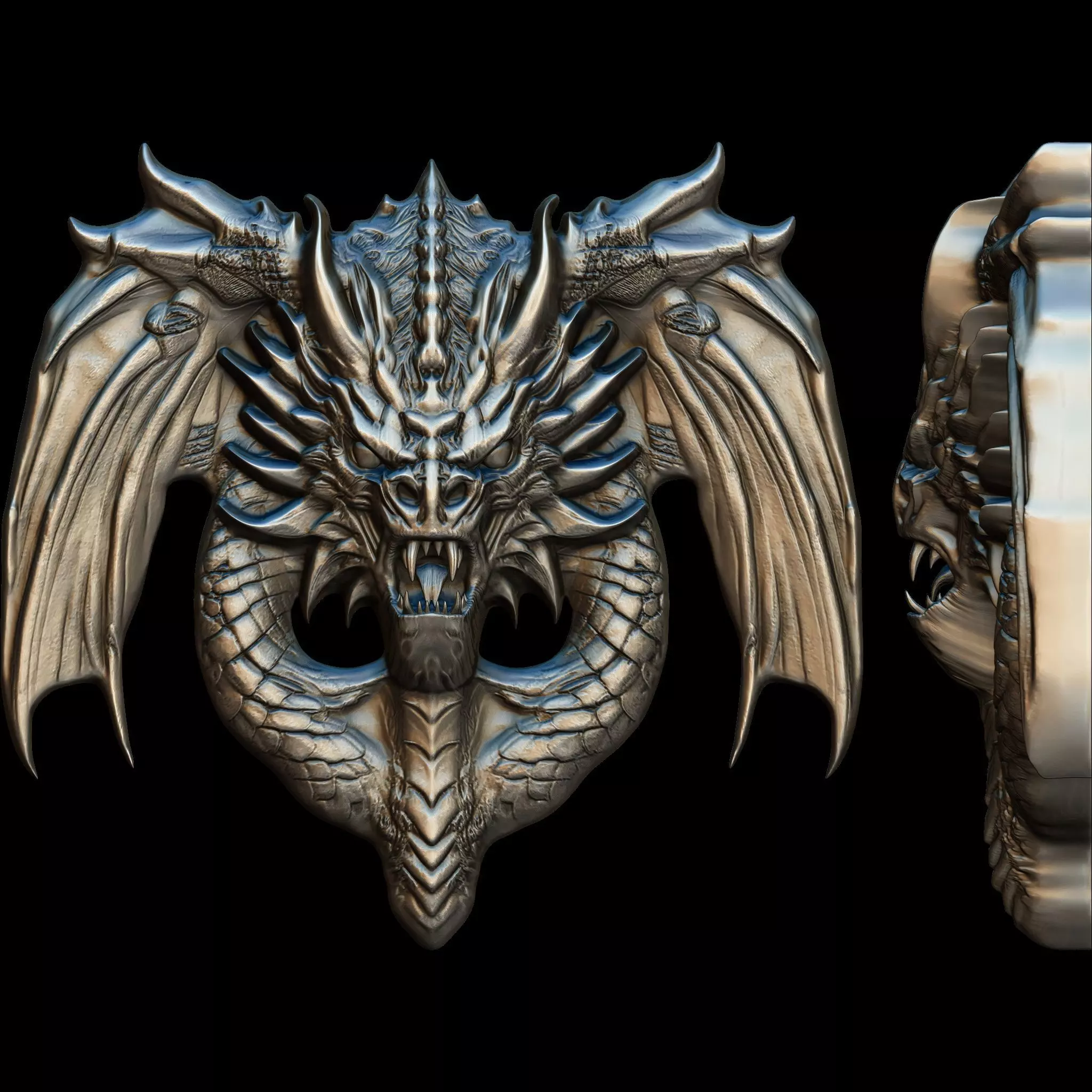 Dragon Head Relief No12 STL file for 3d Printing or CNC 3D print model_0