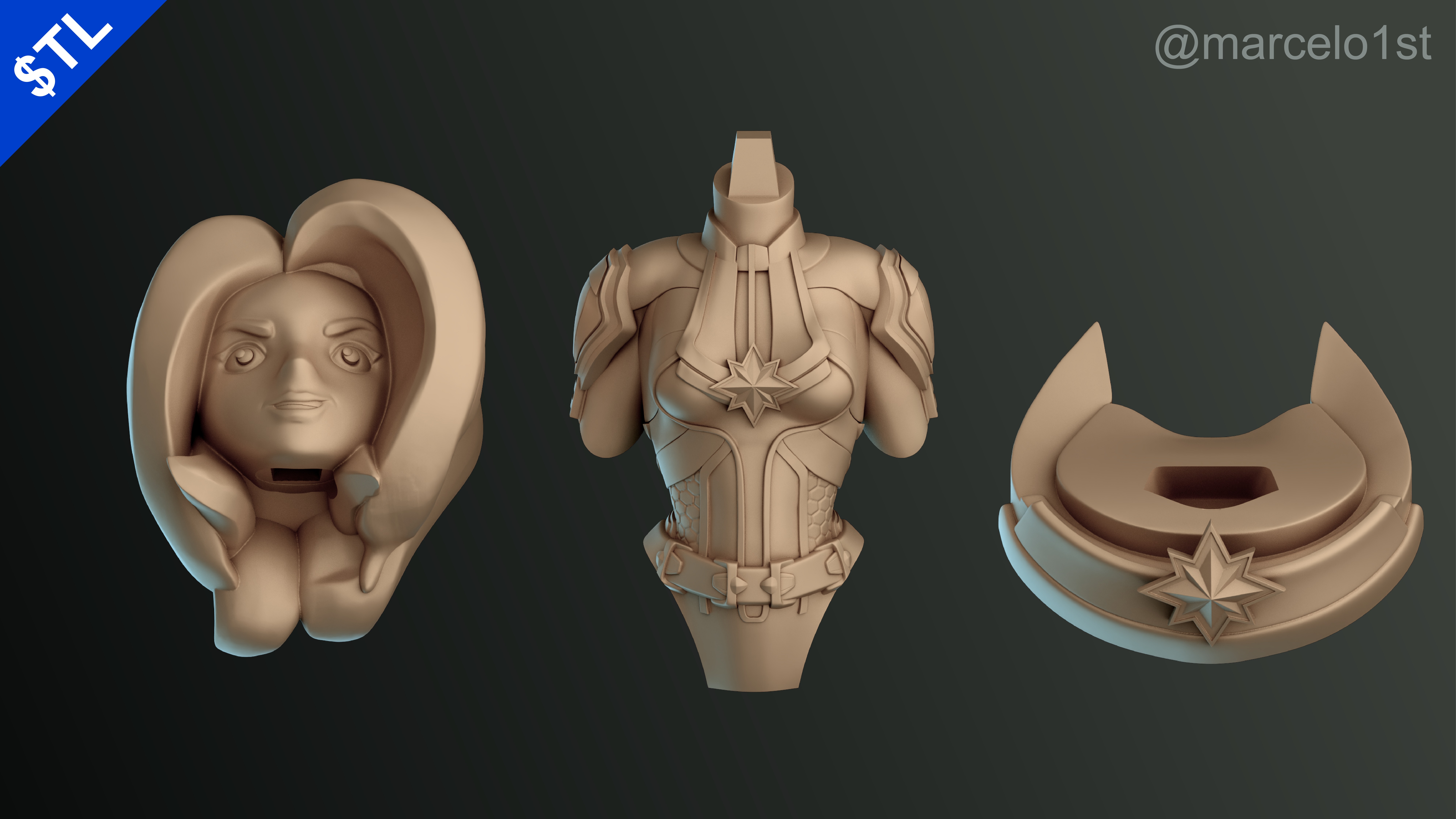 Captain Marvel Carol Denvers - Bust 3D print model_1