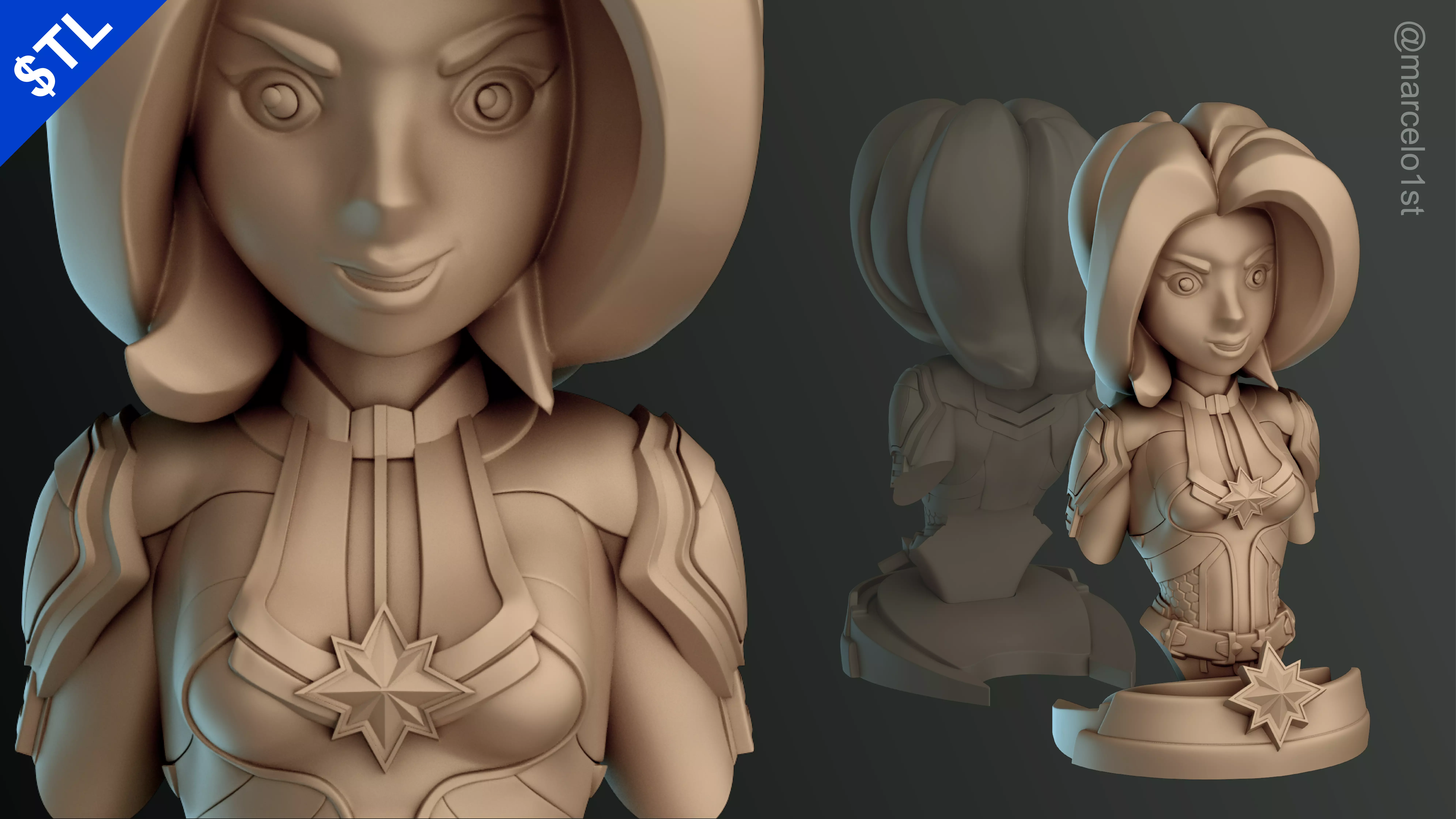 Captain Marvel Carol Denvers - Bust 3D print model_0