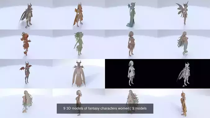 9 3D models of fantasy characters women 3D Model Collection