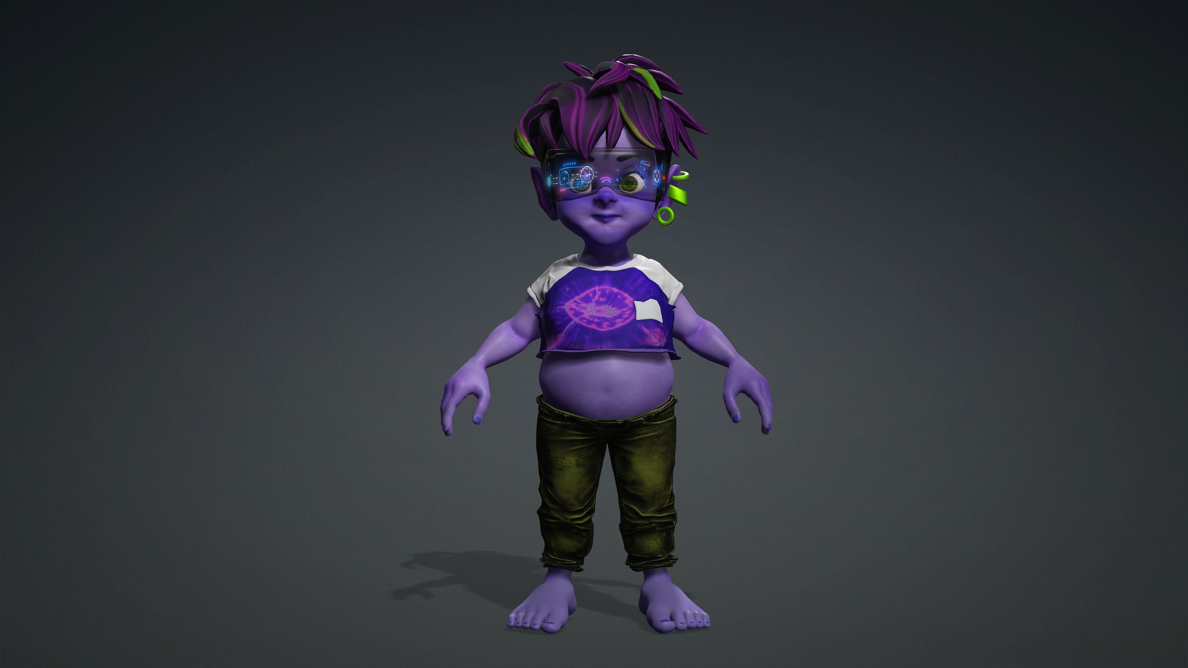 Cartoon Boy Character - Stylized Style Alien Cyberpunk Fantasy 3D model_9