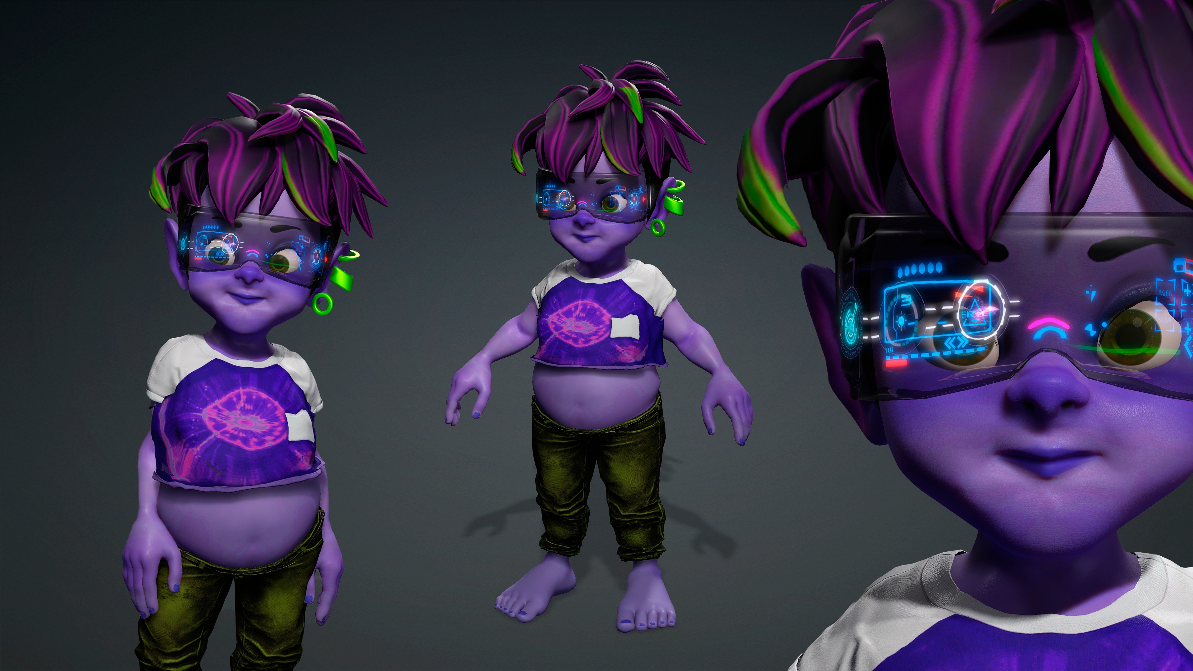 Cartoon Boy Character - Stylized Style Alien Cyberpunk Fantasy 3D model_3
