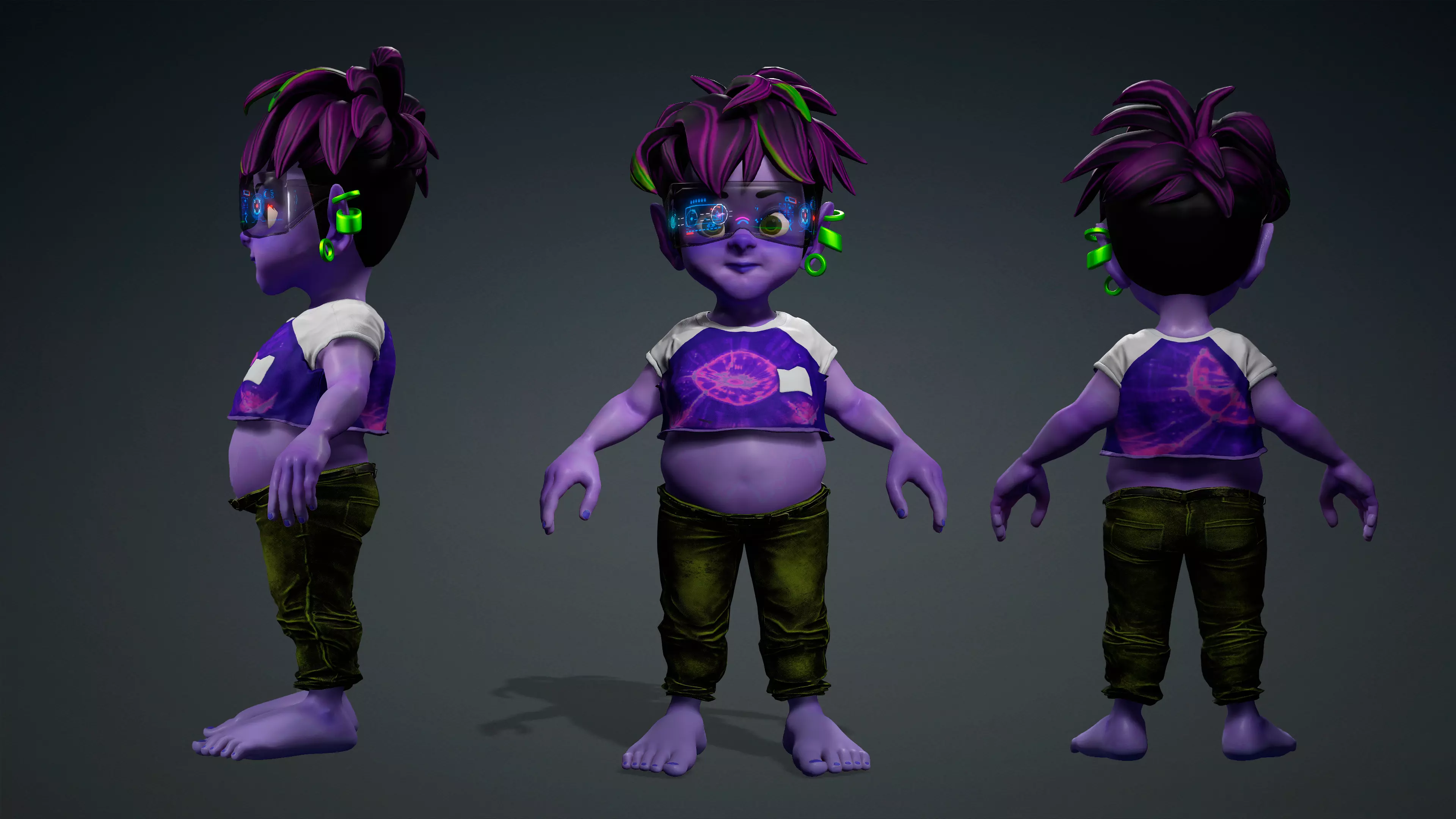 Cartoon Boy Character - Stylized Style Alien Cyberpunk Fantasy 3D model_0