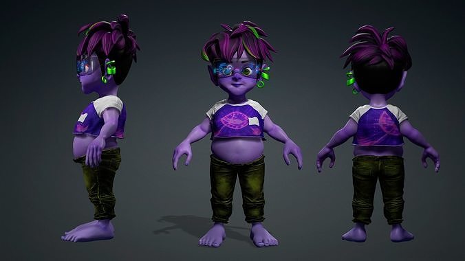 Cartoon Boy Character - Stylized Style Alien Cyberpunk Fantasy 3D model