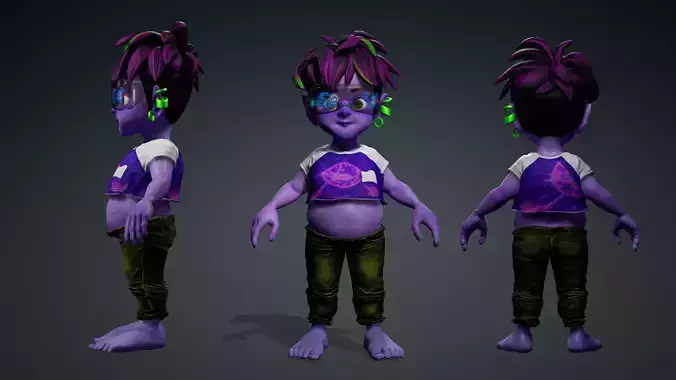 Cartoon Boy Character - Stylized Style Alien Cyberpunk Fantasy