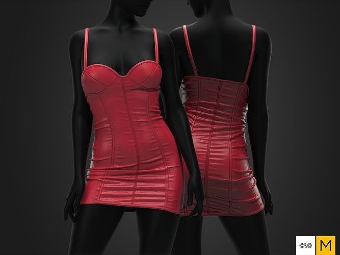 Womens - Red Leather Dress 3D model