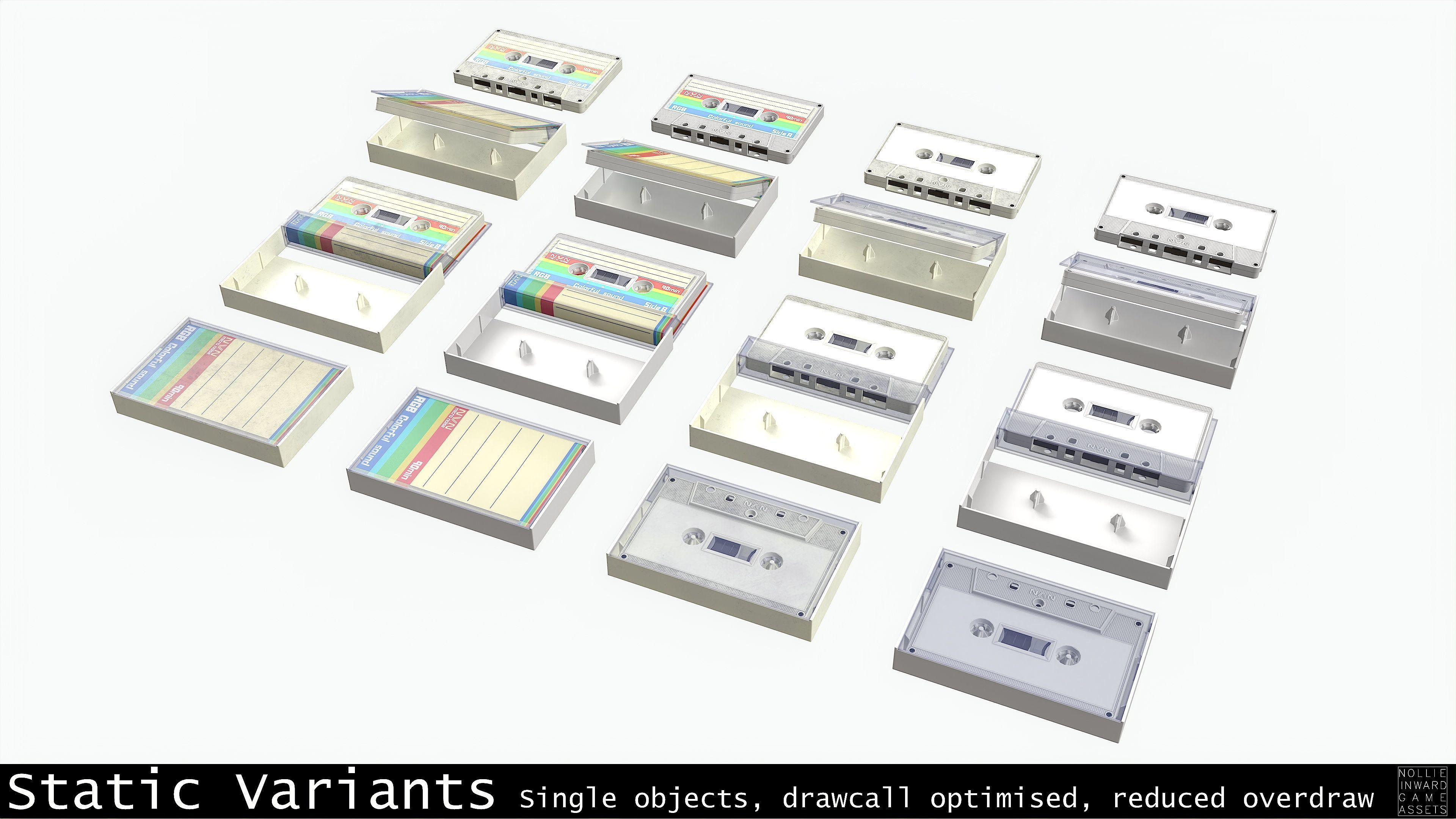 Cassette Tape and Case Opaque White Low-poly 3D model_5