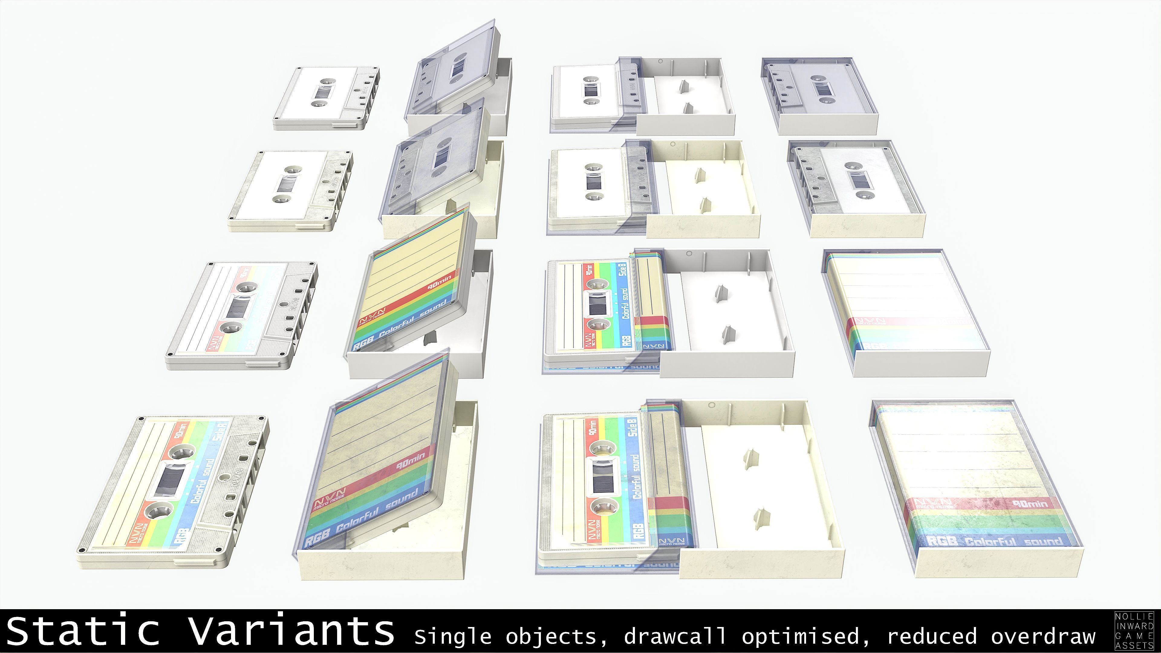 Cassette Tape and Case Opaque White Low-poly 3D model_6