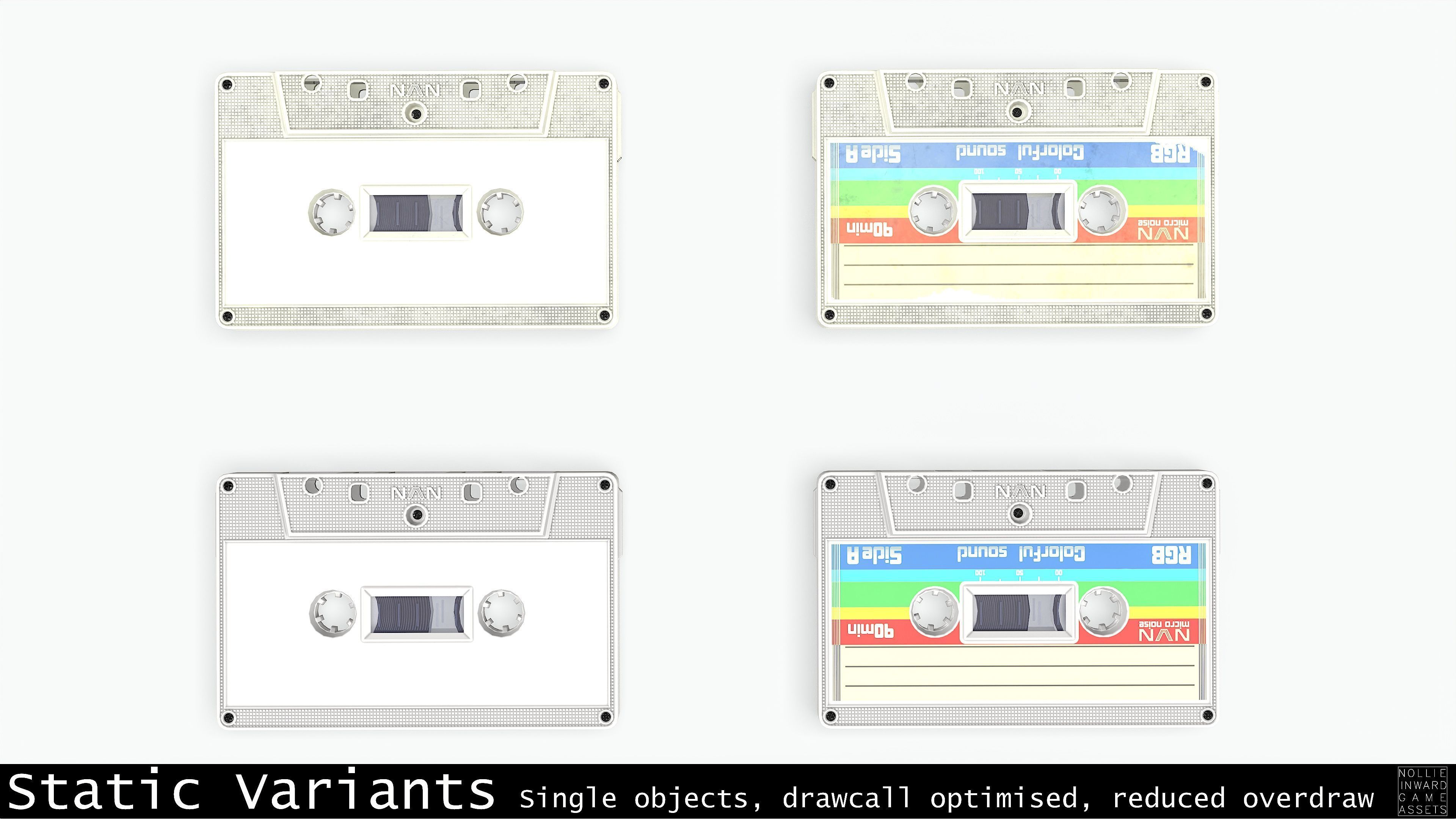 Cassette Tape and Case Opaque White Low-poly 3D model_10