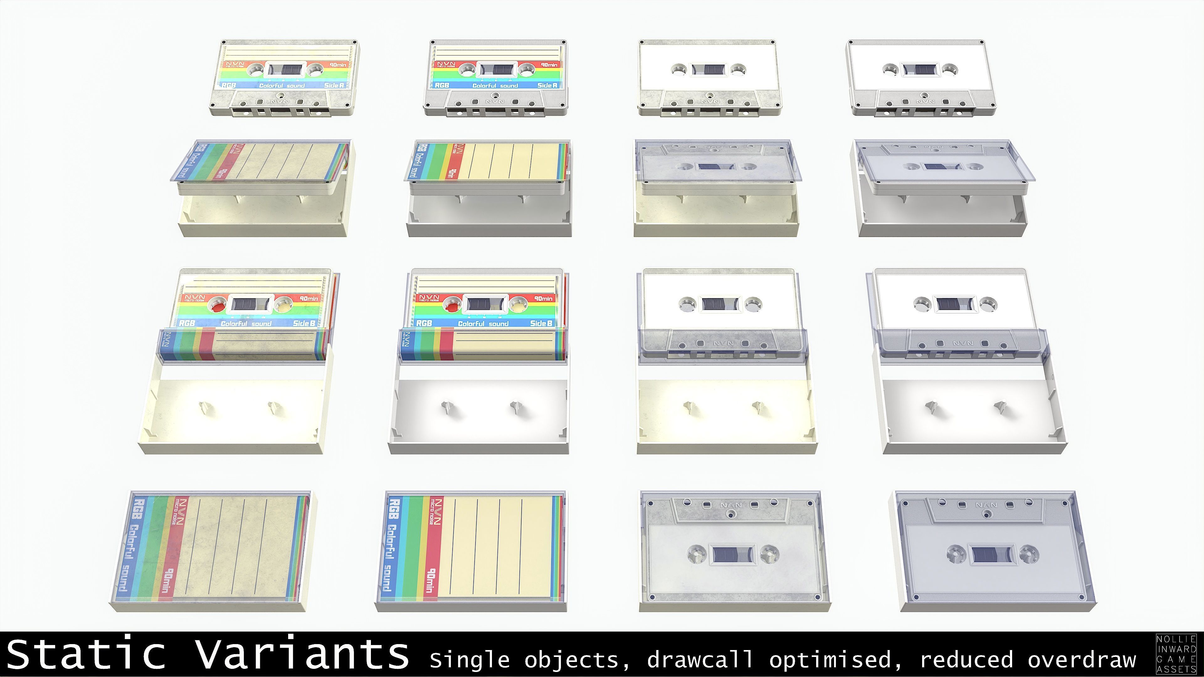 Cassette Tape and Case Opaque White Low-poly 3D model_4