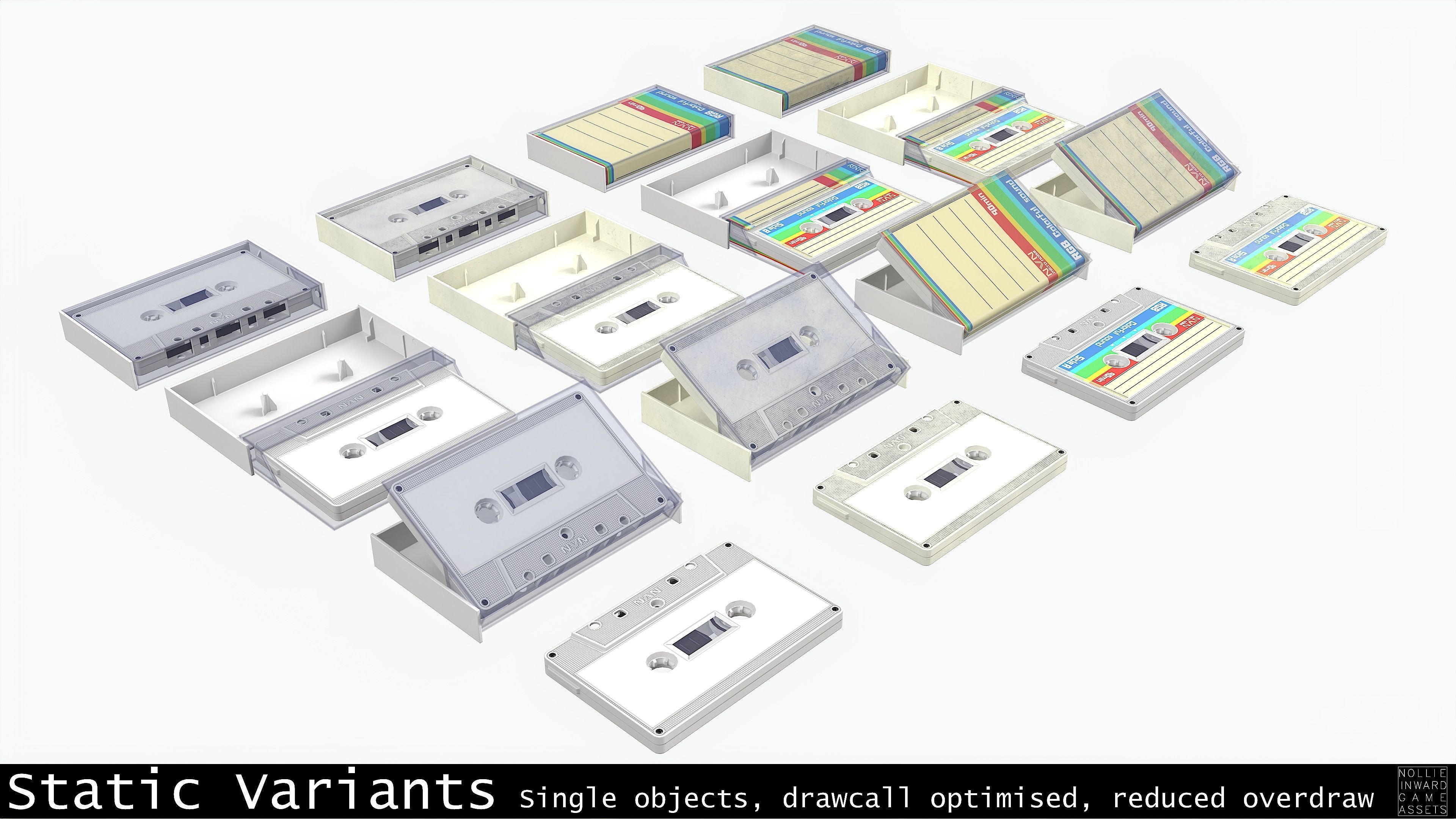 Cassette Tape and Case Opaque White Low-poly 3D model_7