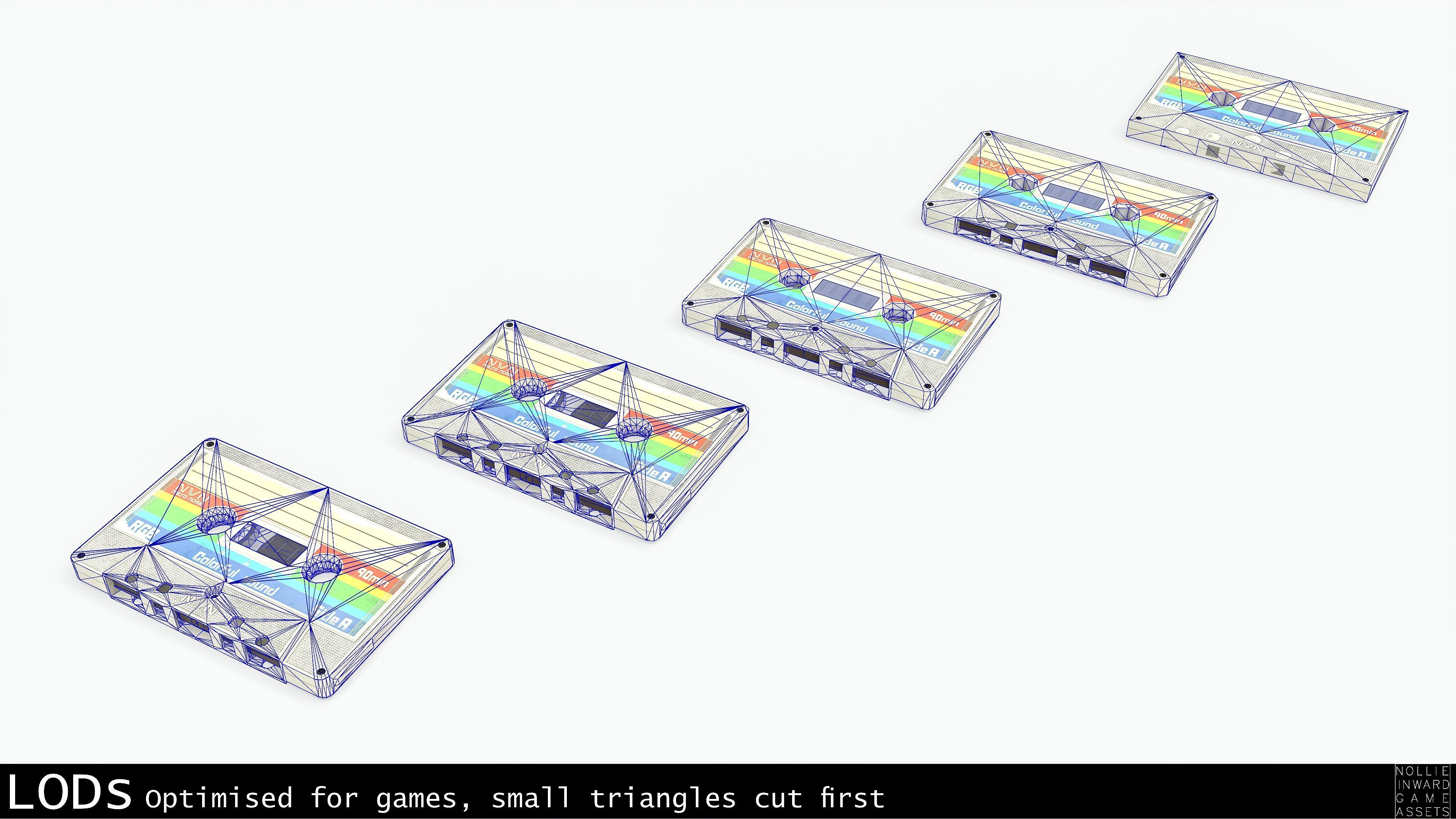 Cassette Tape and Case Opaque White Low-poly 3D model_13