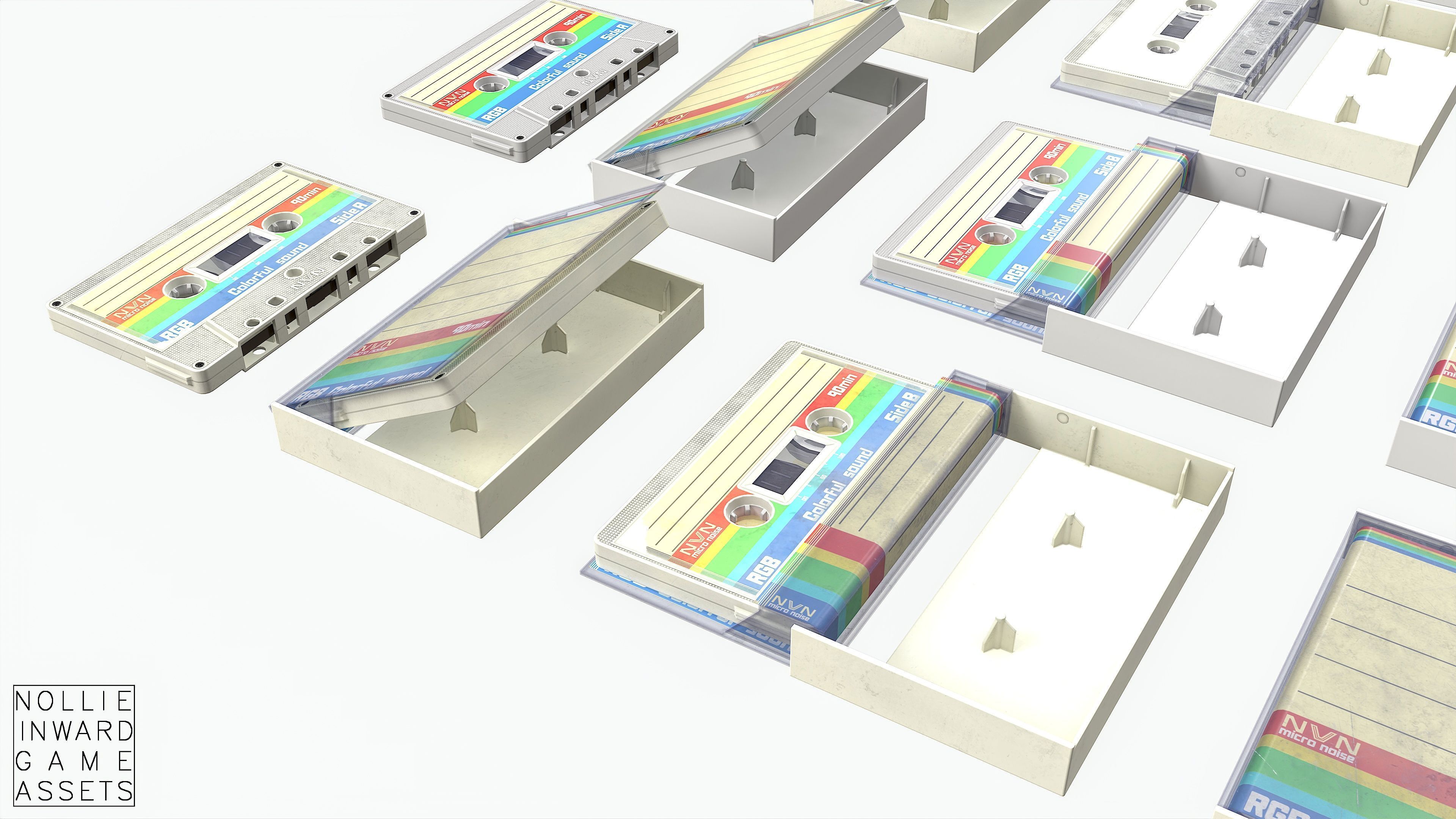 Cassette Tape and Case Opaque White Low-poly 3D model_8