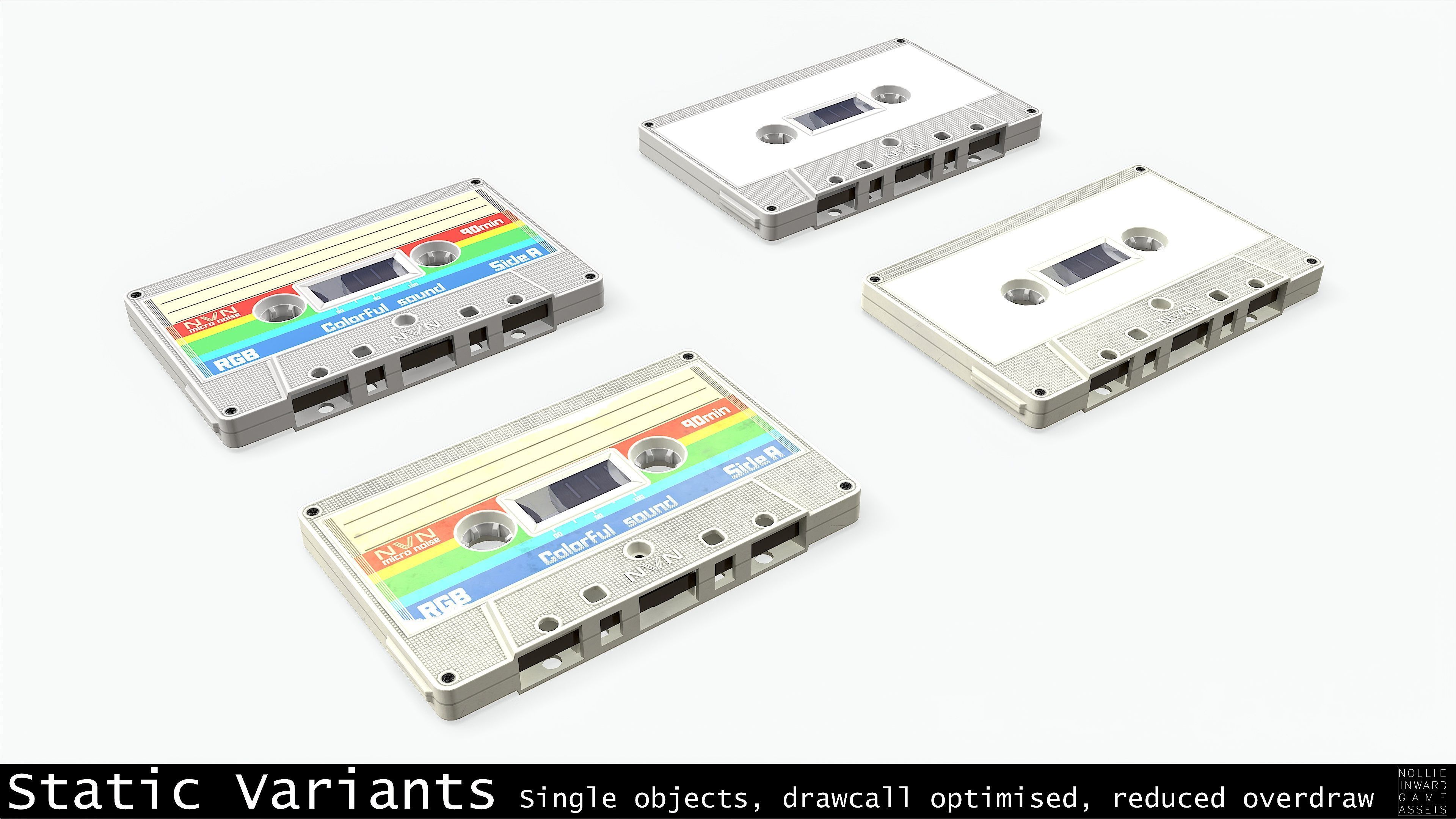 Cassette Tape and Case Opaque White Low-poly 3D model_11