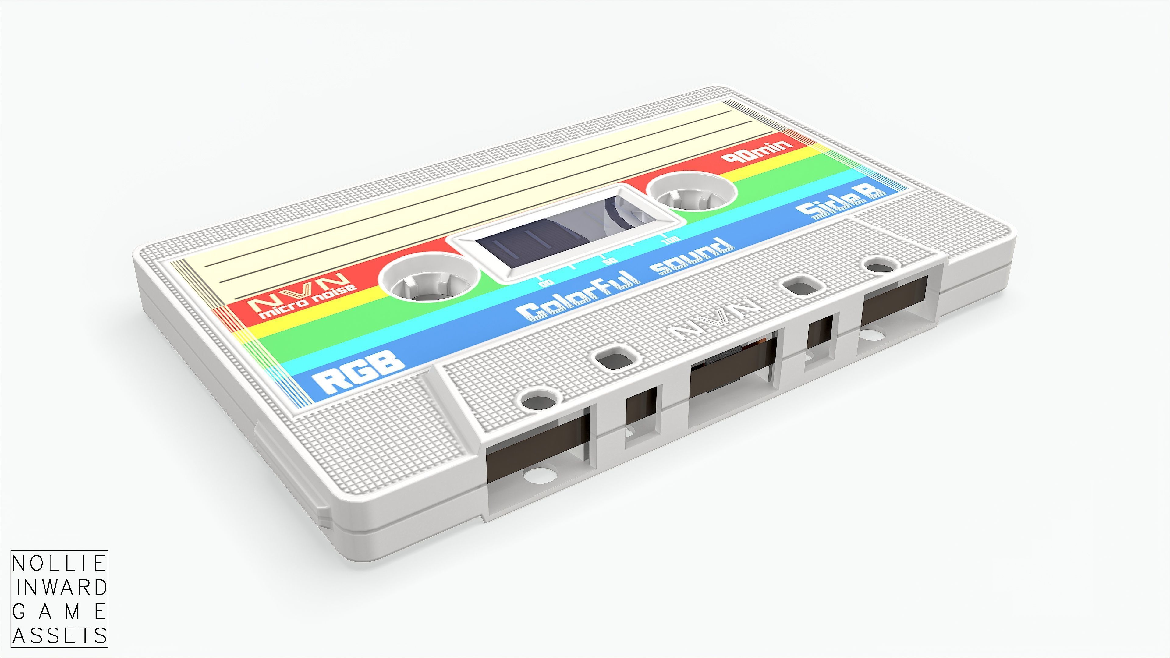 Cassette Tape and Case Opaque White Low-poly 3D model_9