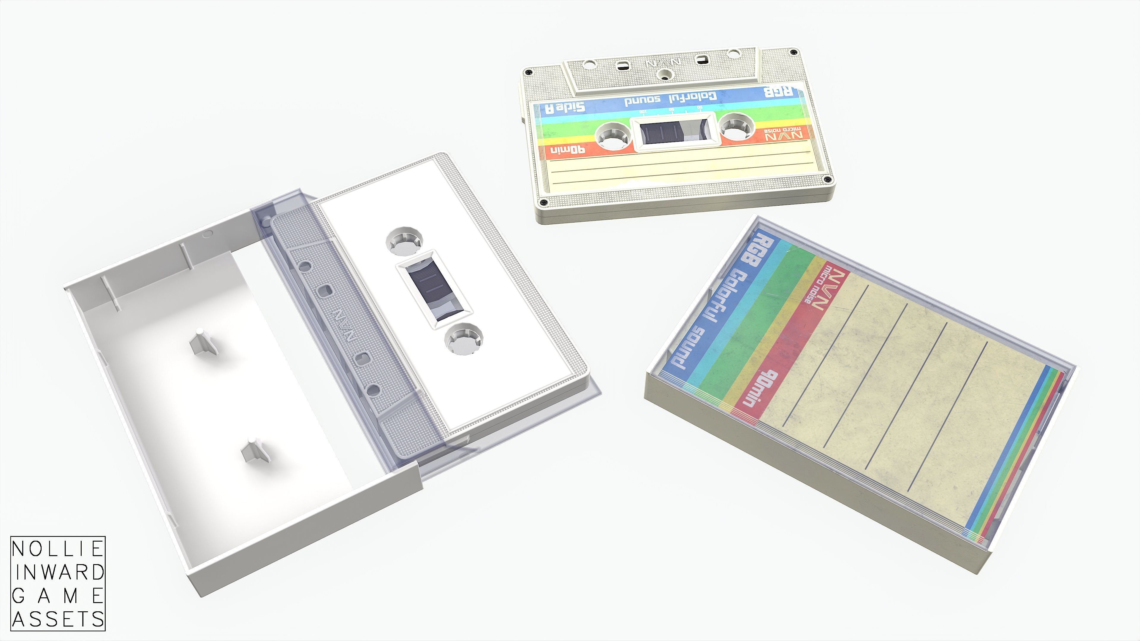 Cassette Tape and Case Opaque White Low-poly 3D model_1