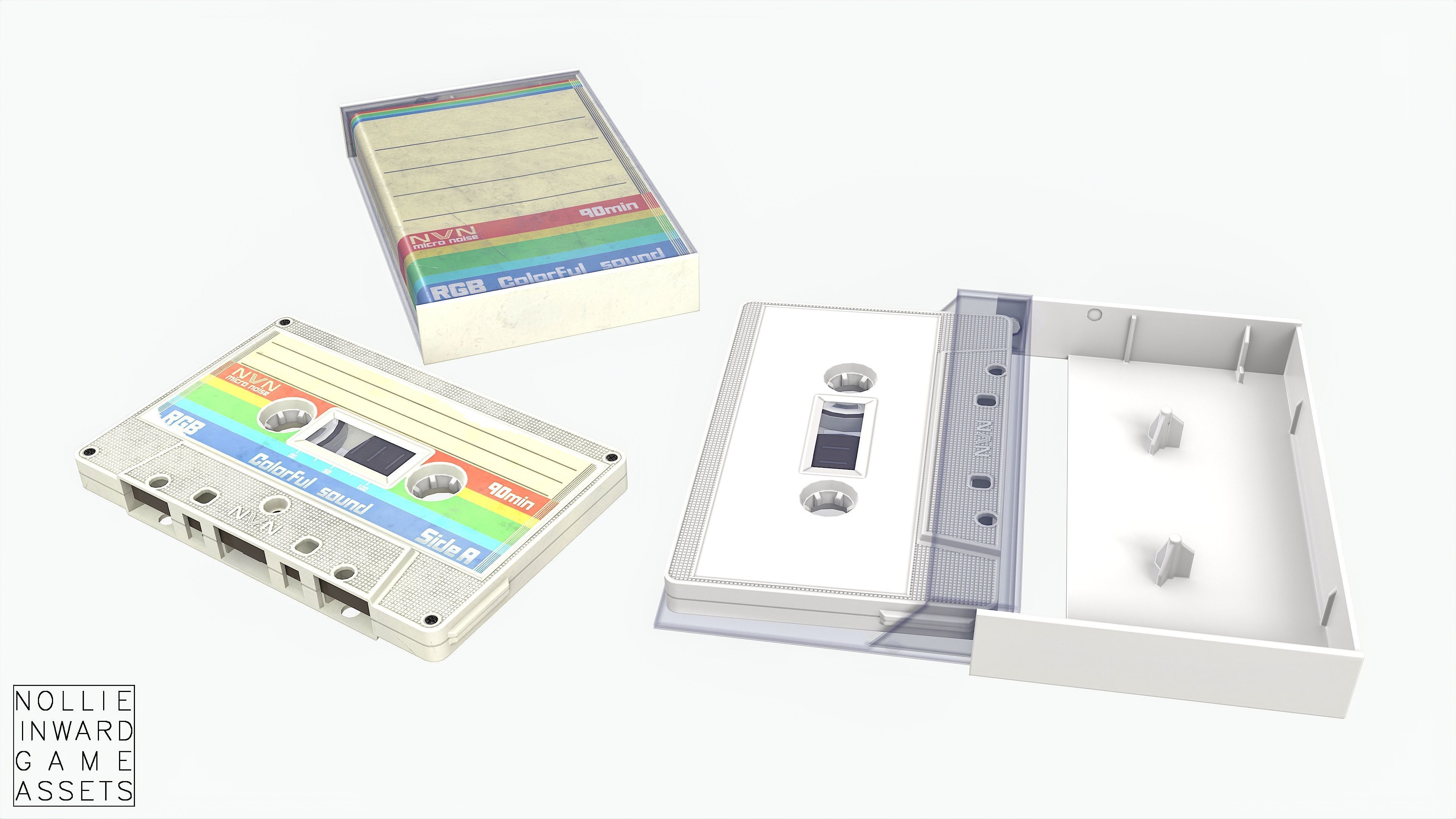 Cassette Tape and Case Opaque White Low-poly 3D model_2