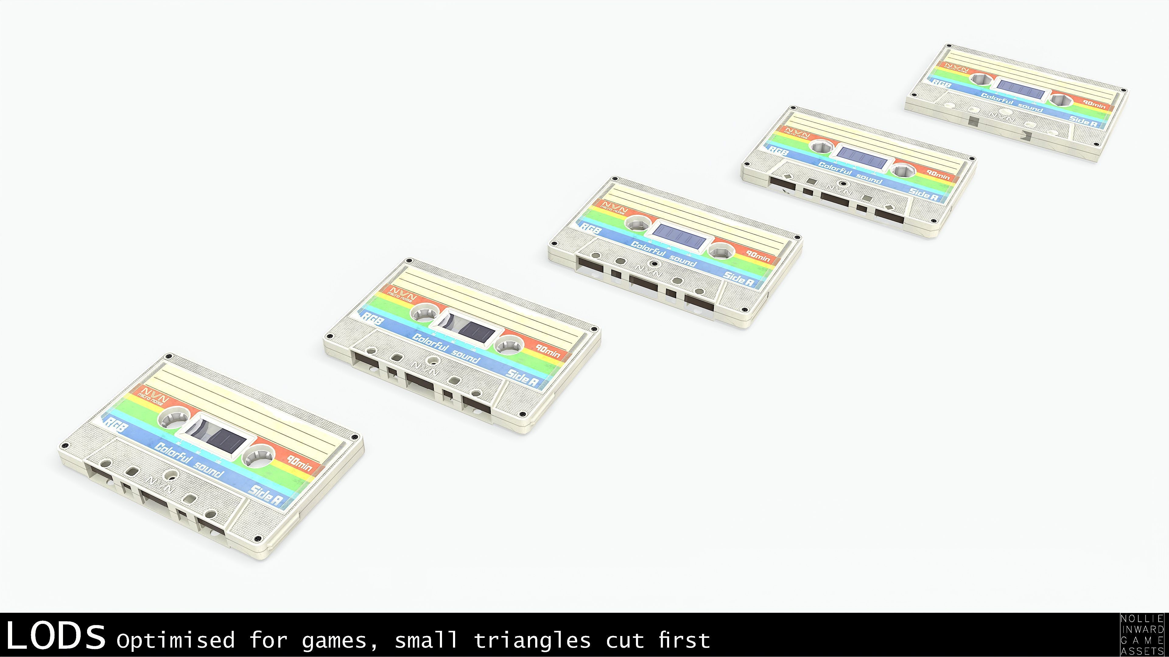 Cassette Tape and Case Opaque White Low-poly 3D model_12