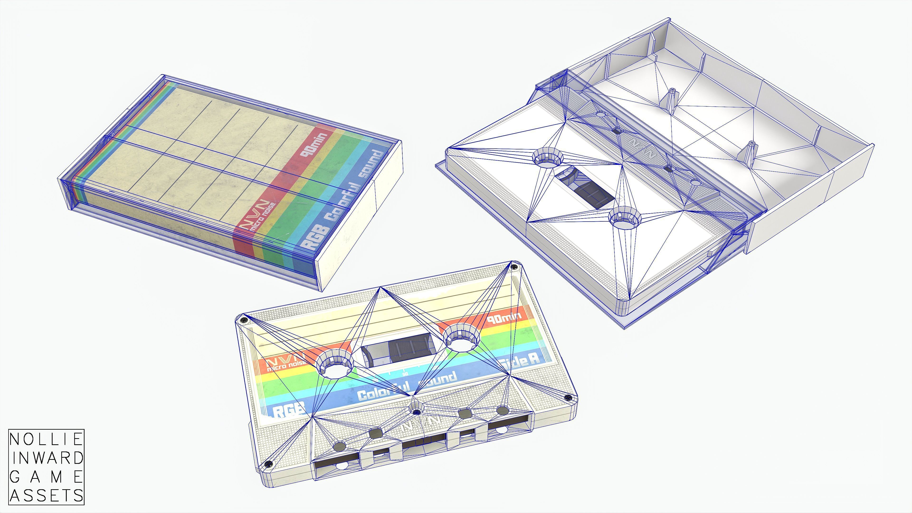 Cassette Tape and Case Opaque White Low-poly 3D model_3