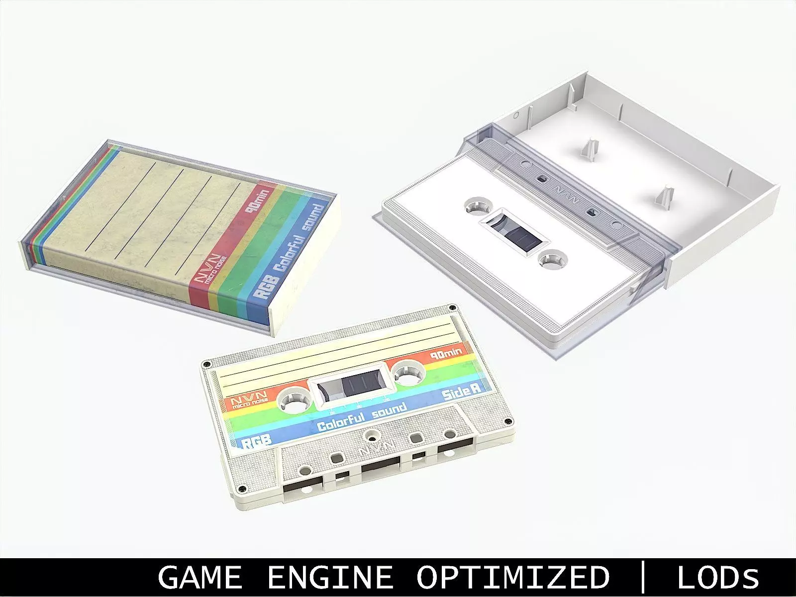 Cassette Tape and Case Opaque White Low-poly 3D model_0