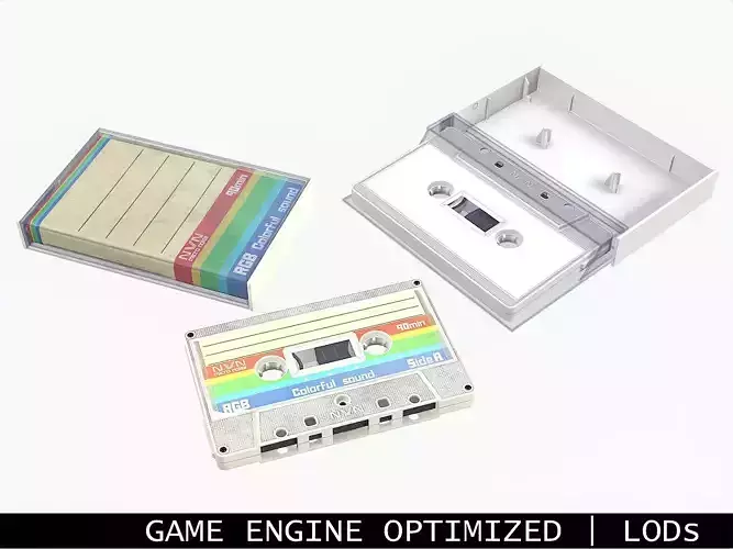Cassette Tape and Case Opaque White Low-poly 3D model