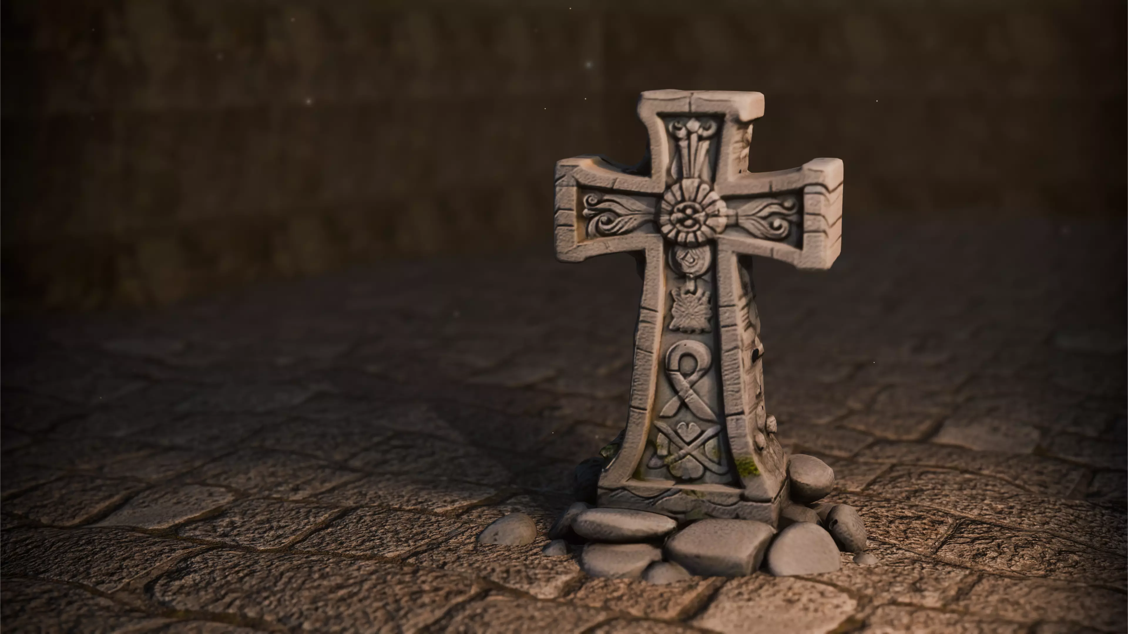 Medieval Stone Cross 3D model_0