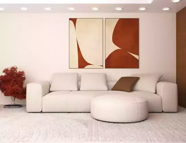 Modern Minimalist Living Room 3D Model  Realistic 