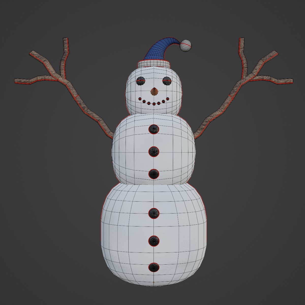 Snowman 04 Low-poly 3D model_7