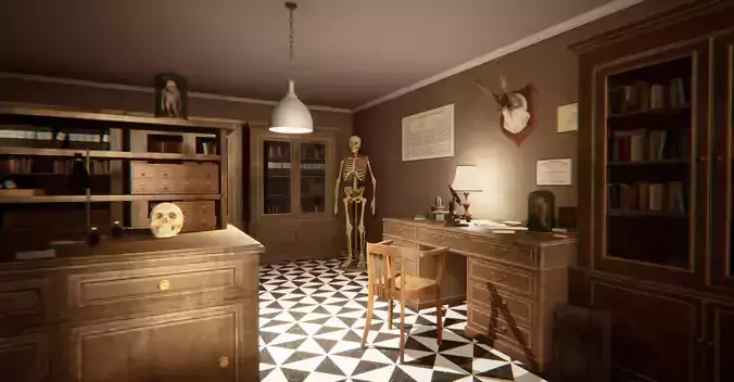 Modular vintage chemical laboratory interior