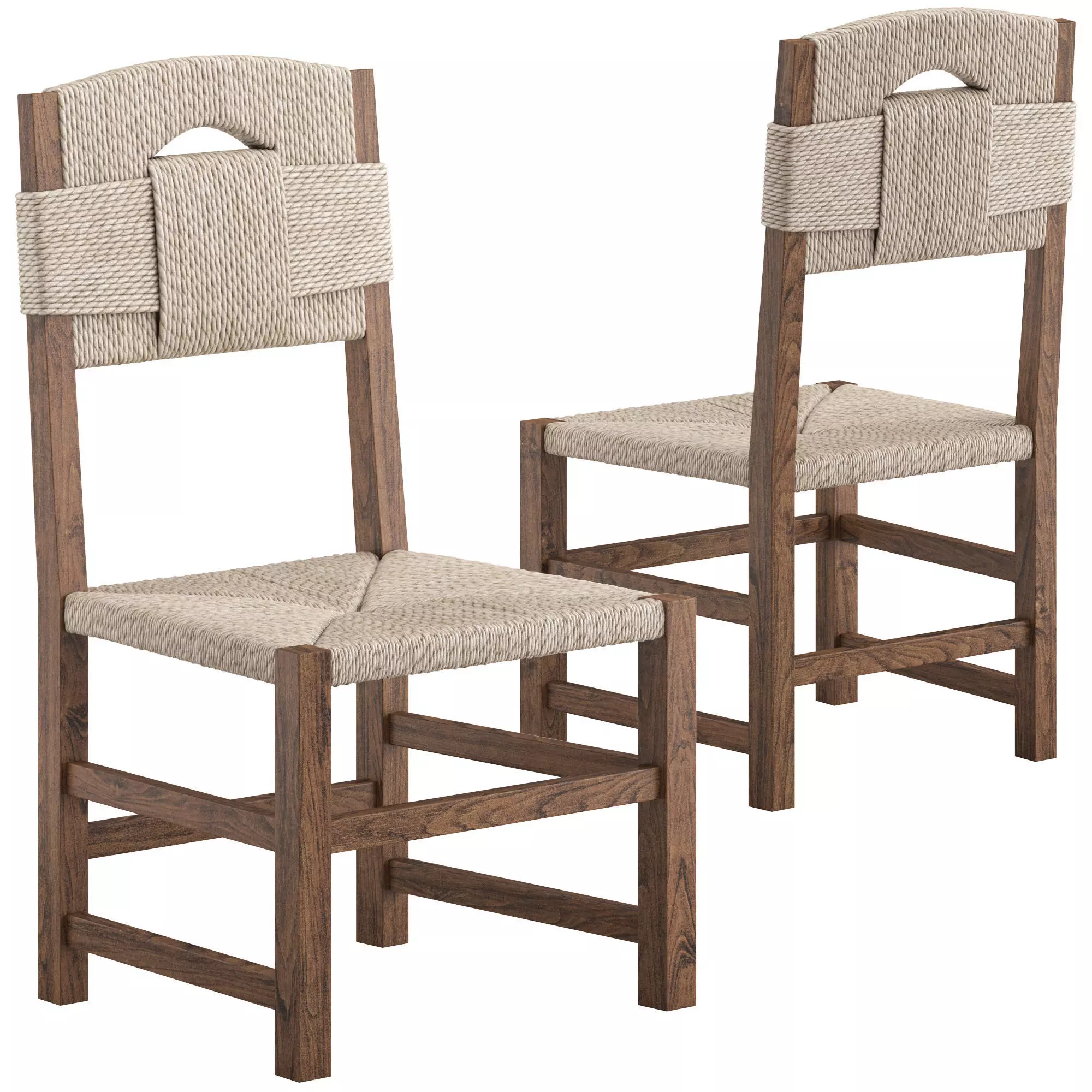 Oak and Rush Chair 3D model_0