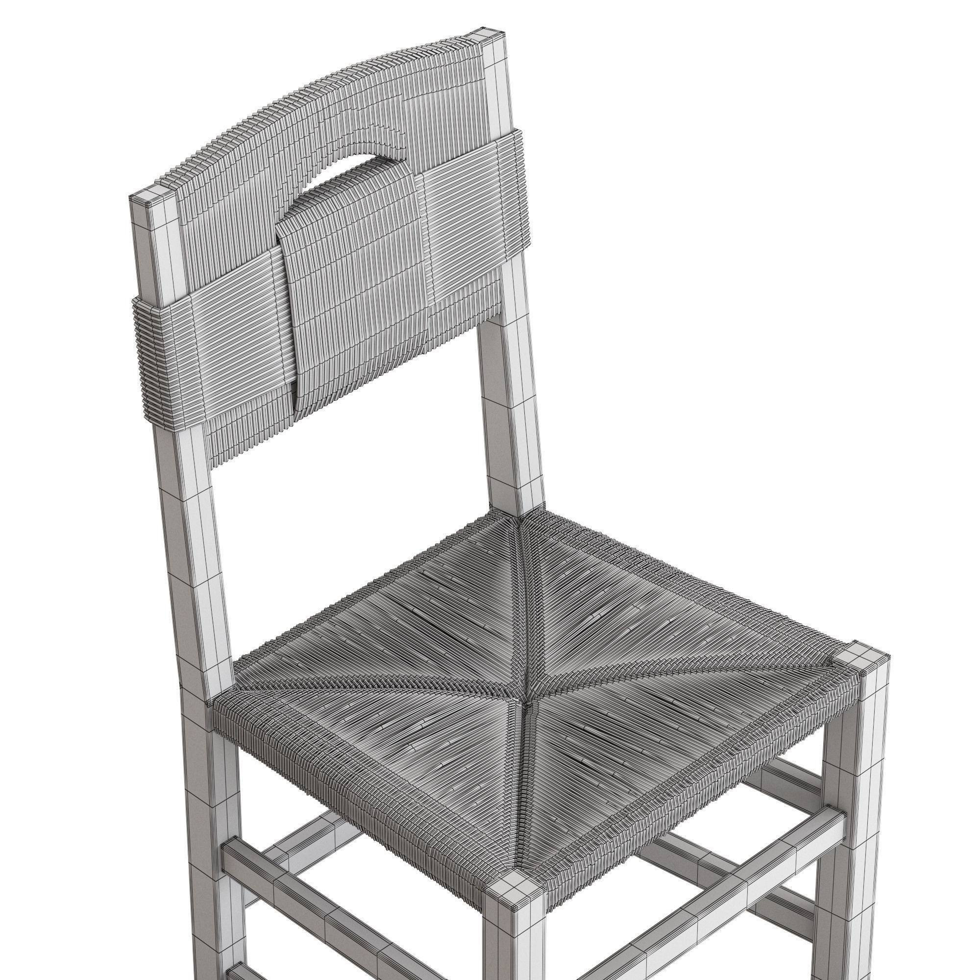 Oak and Rush Chair 3D model_4