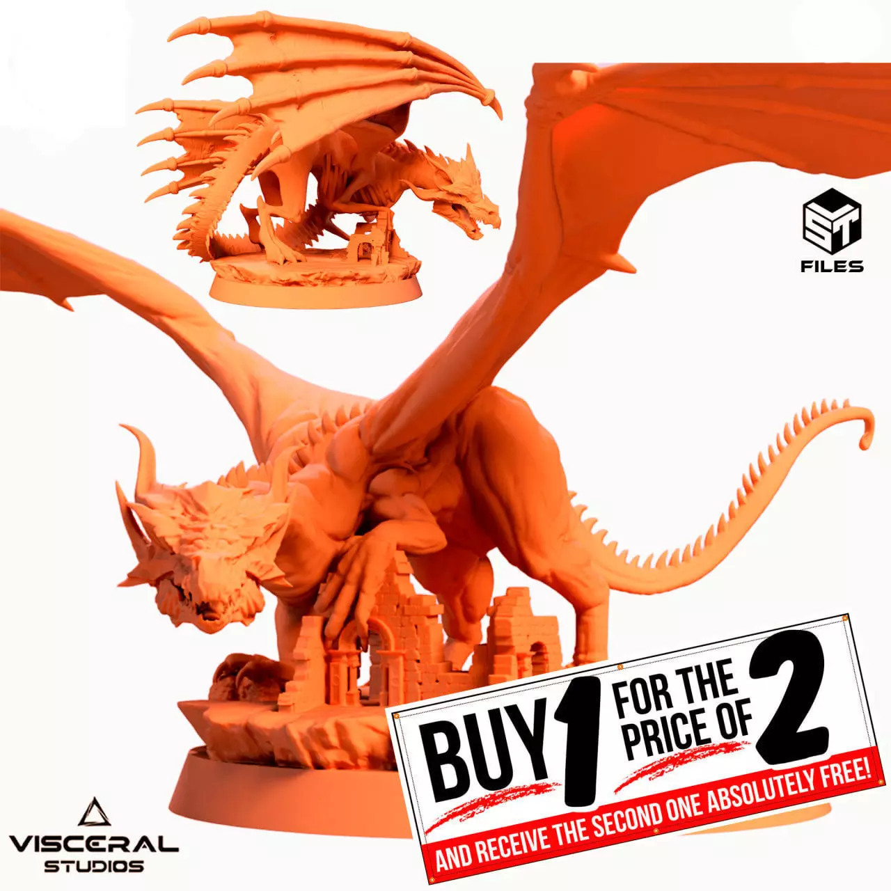 PACK 2 MODELS DRAGON MEDIEVAL DND MINIATURE BY ELTON 3D 3D print model