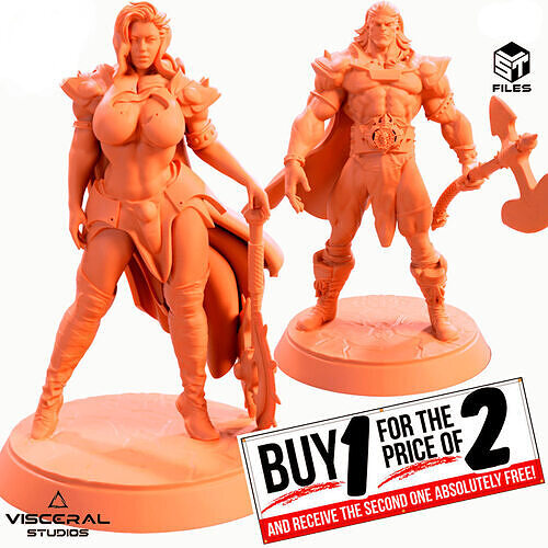 PACK 2 MODELS  WARRIOR HERO MEDIEVAL DND MINIATURE  BY ELTON3D 3D print model