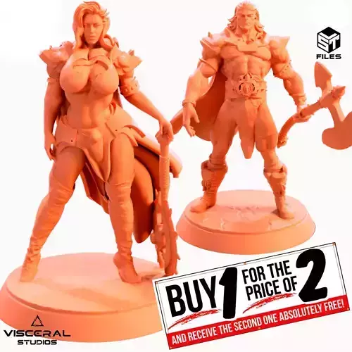 PACK 2 MODELS  WARRIOR HERO MEDIEVAL DND MINIATURE  BY ELTON3D 3D print model