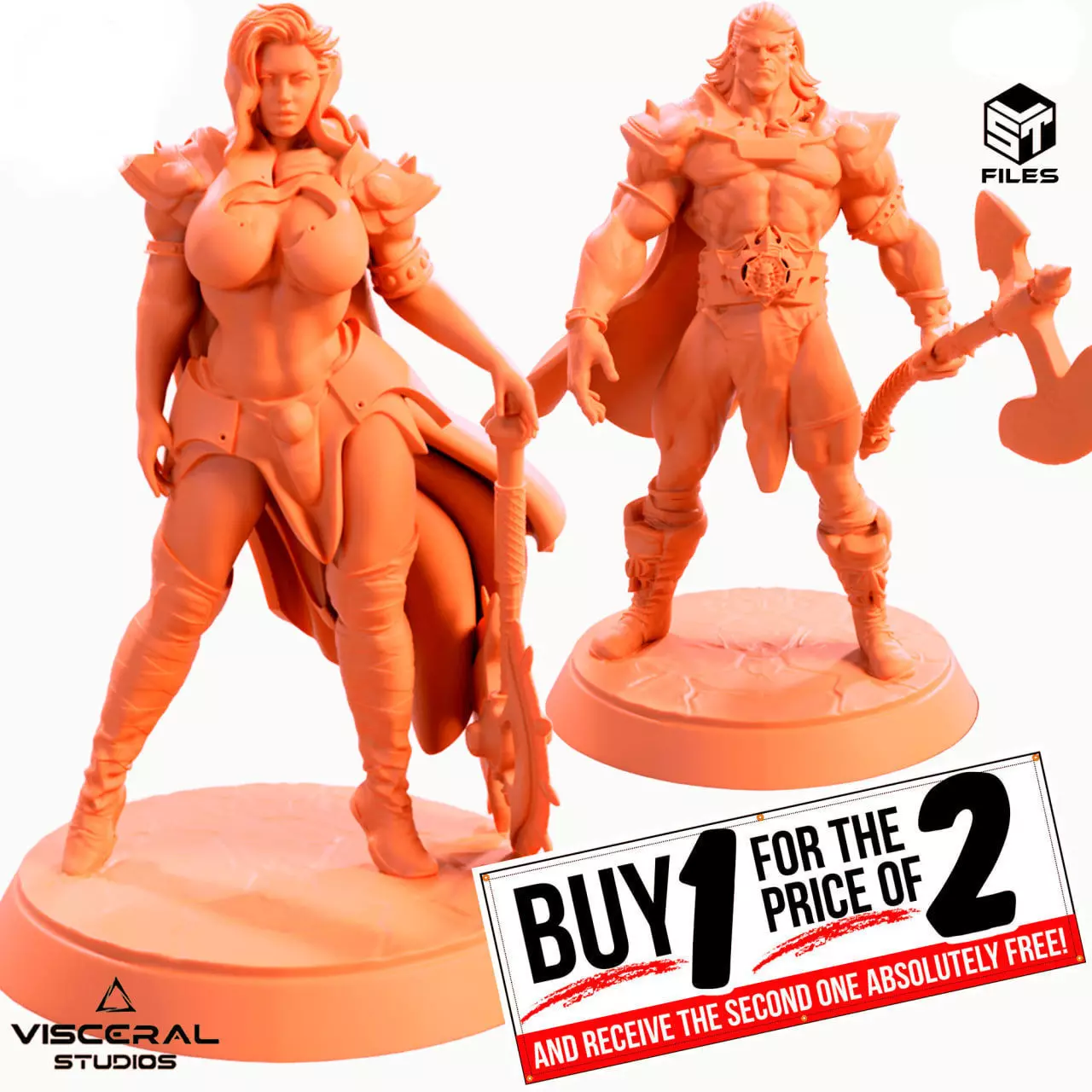 PACK 2 MODELS WARRIOR HERO MEDIEVAL DND MINIATURE BY ELTON3D 3D print model