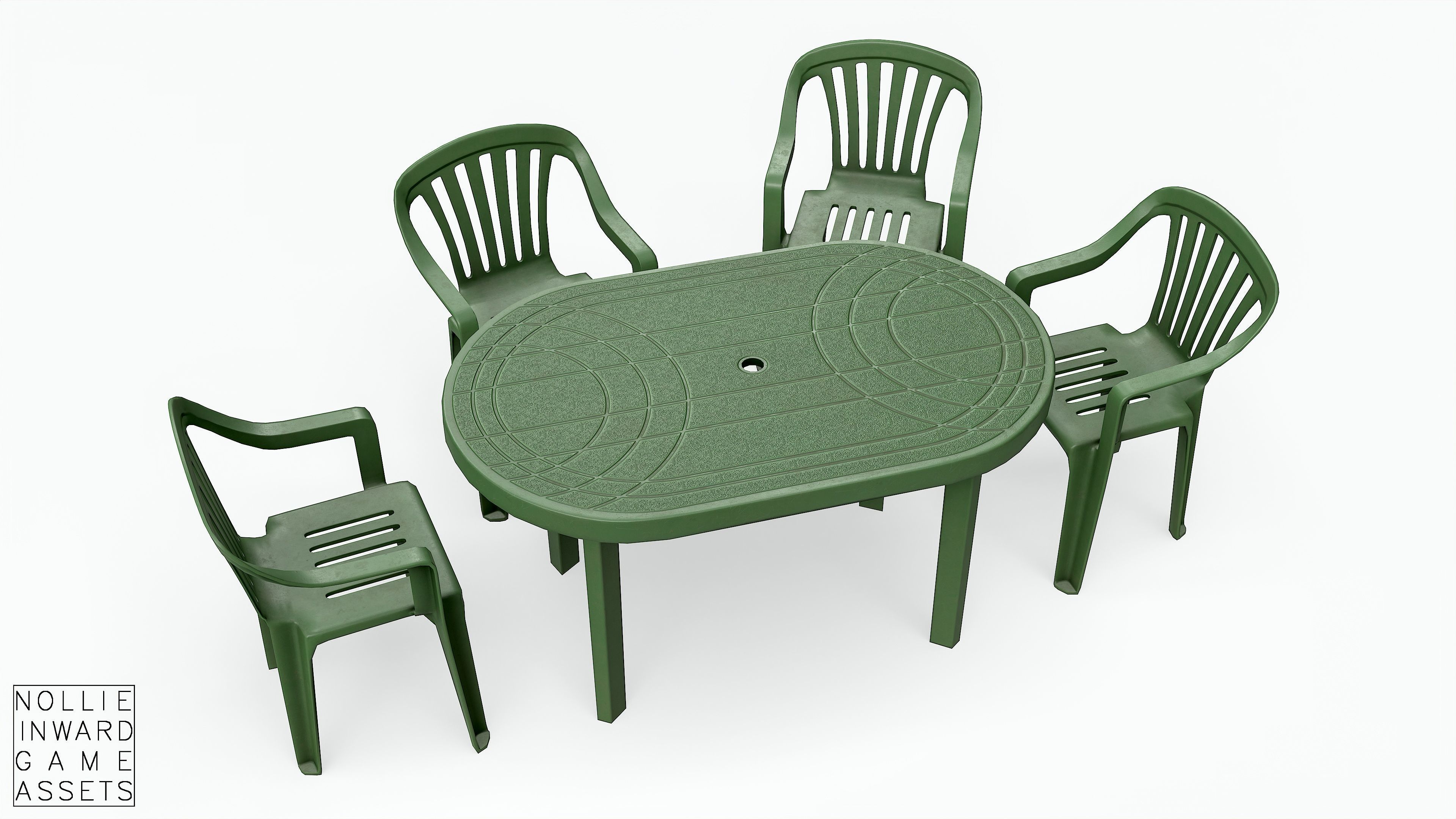 Garden Plastic Furniture Green - 3 Texture Variants Low-poly 3D model_3