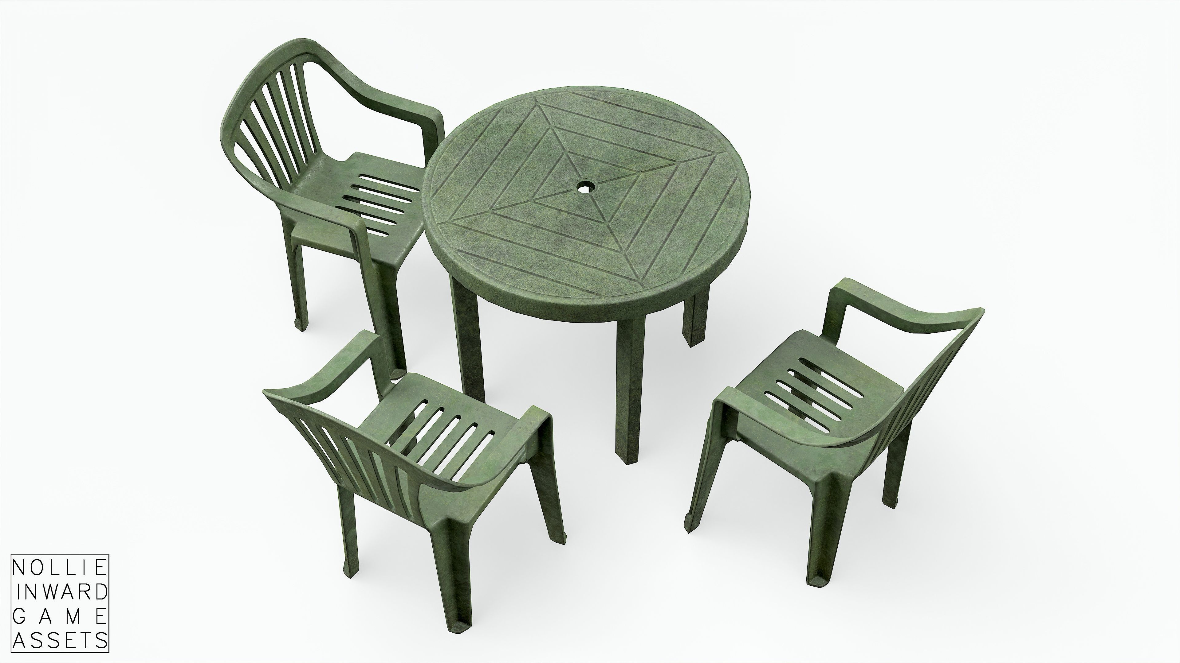 Garden Plastic Furniture Green - 3 Texture Variants Low-poly 3D model_5