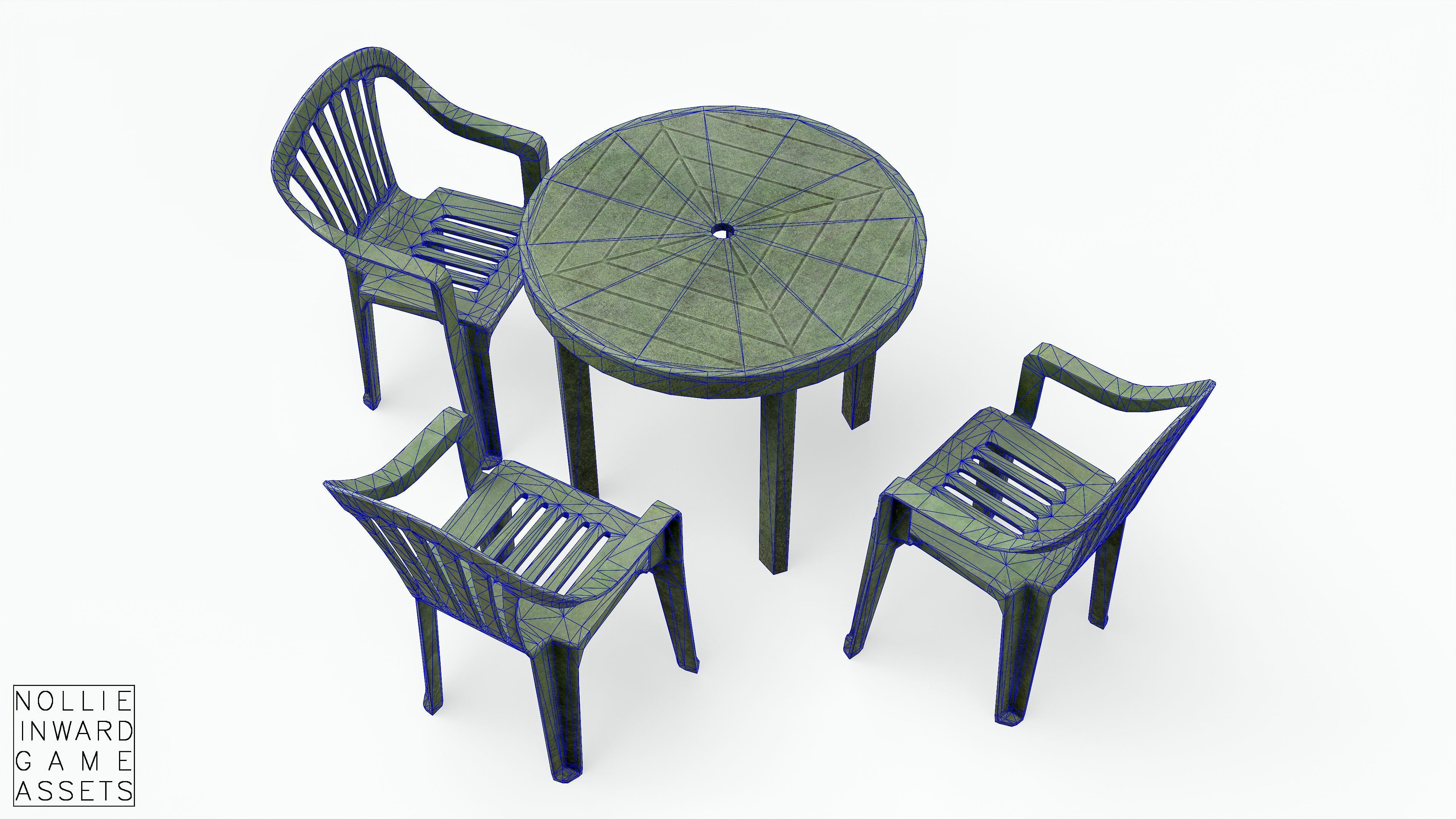 Garden Plastic Furniture Green - 3 Texture Variants Low-poly 3D model_6