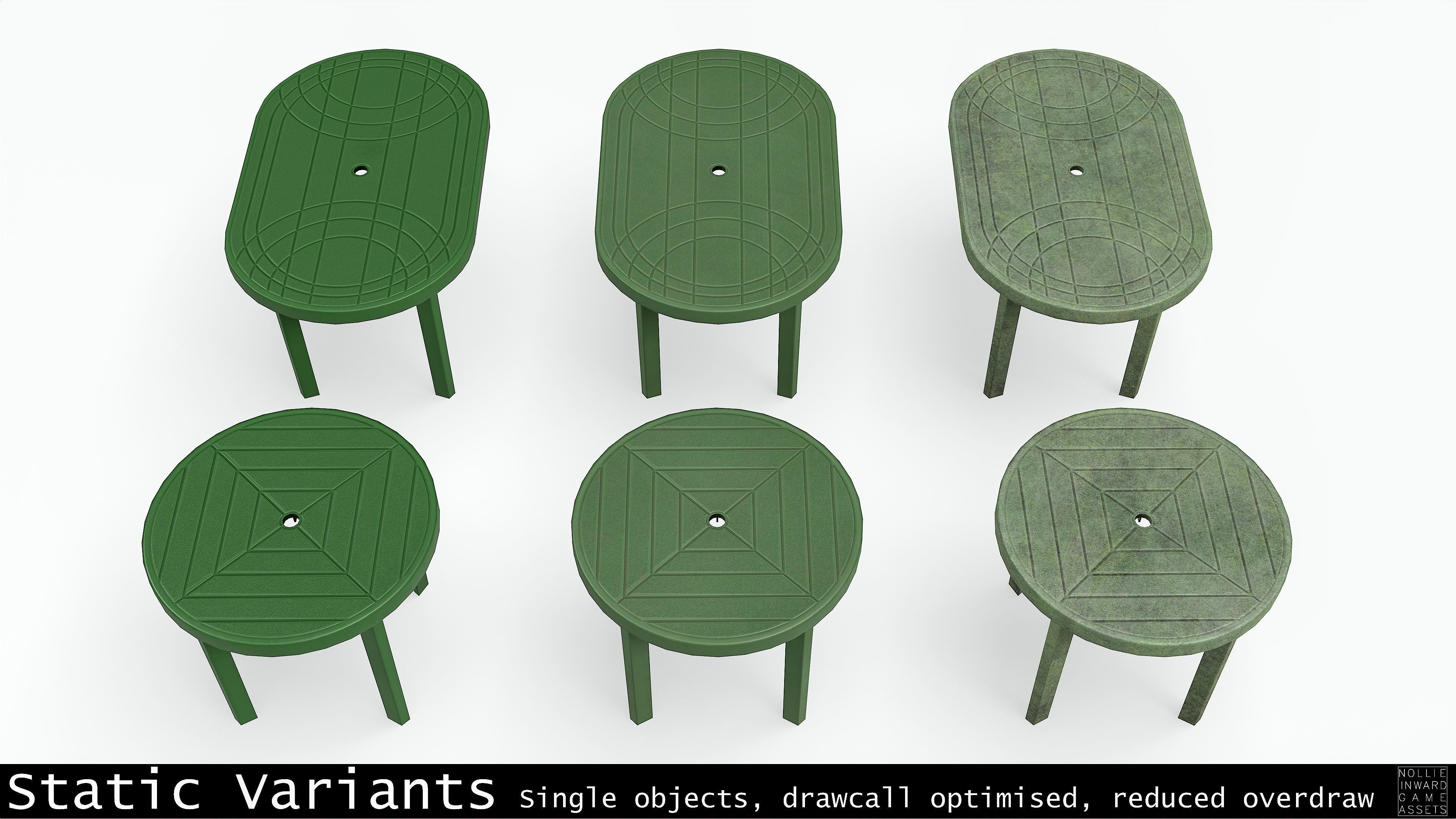 Garden Plastic Furniture Green - 3 Texture Variants Low-poly 3D model_15