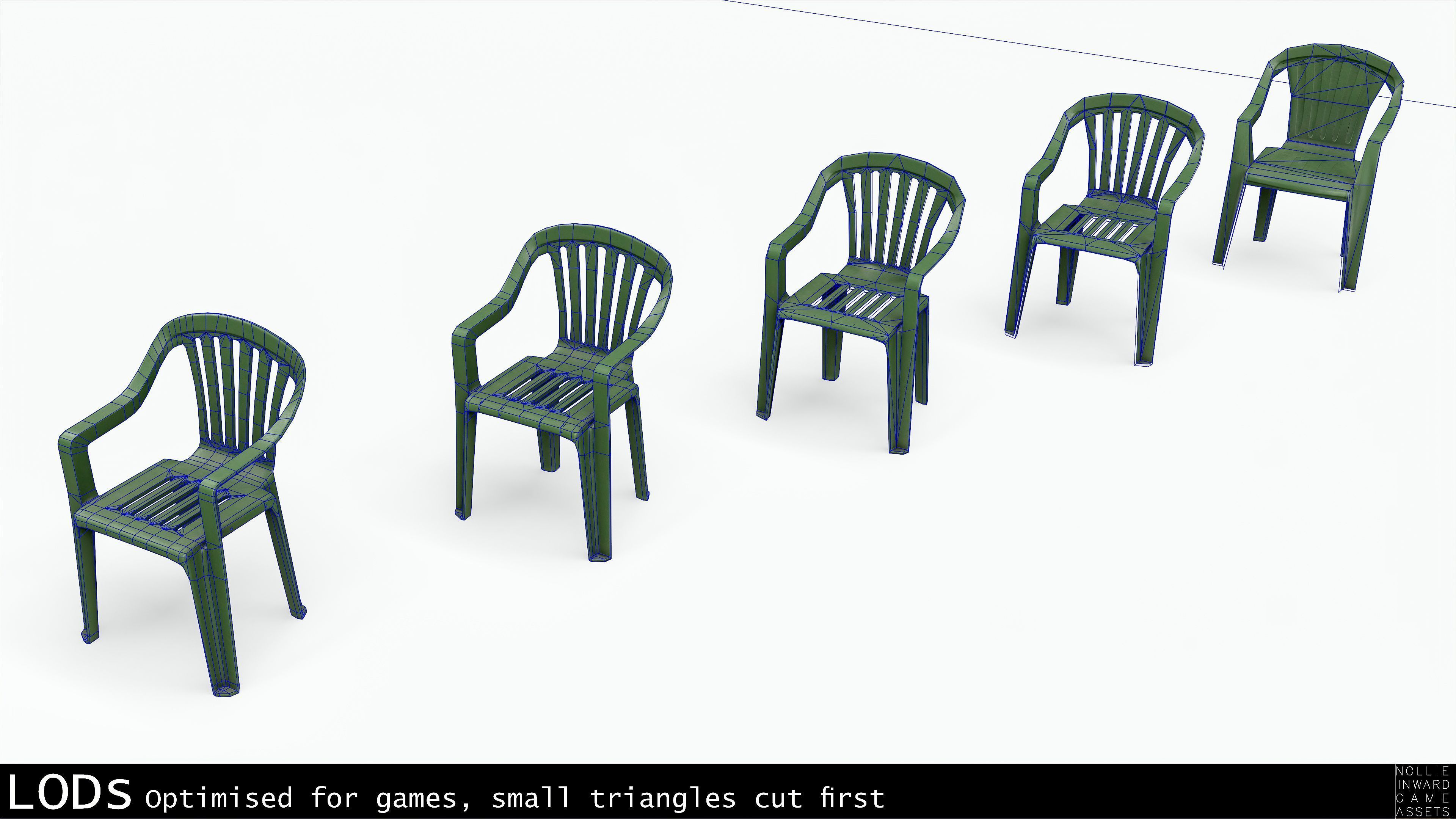 Garden Plastic Furniture Green - 3 Texture Variants Low-poly 3D model_10