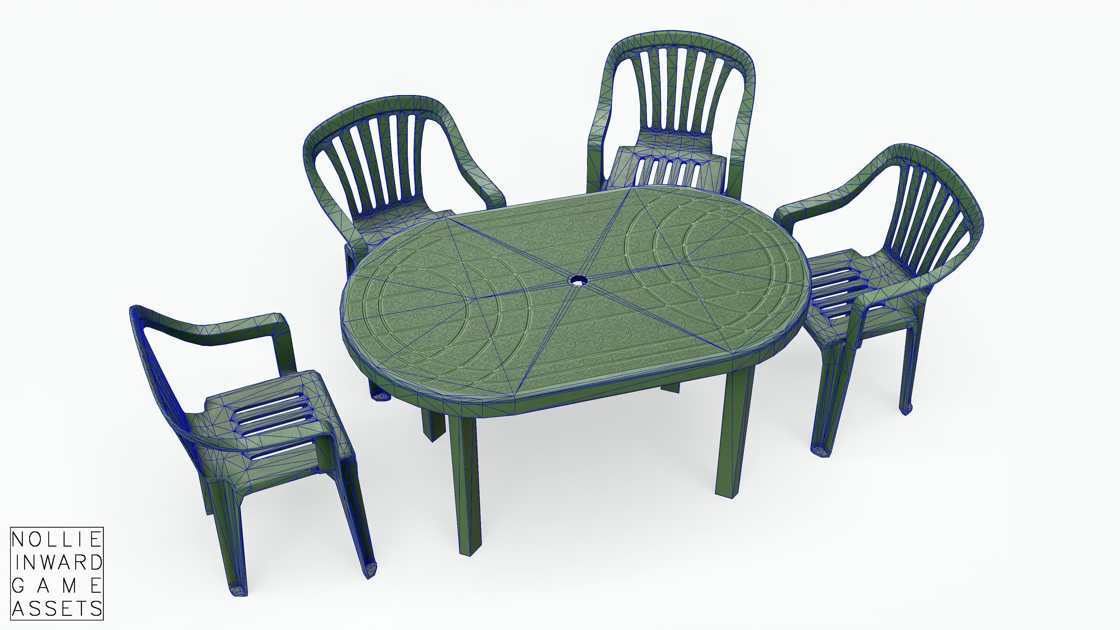 Garden Plastic Furniture Green - 3 Texture Variants Low-poly 3D model_4