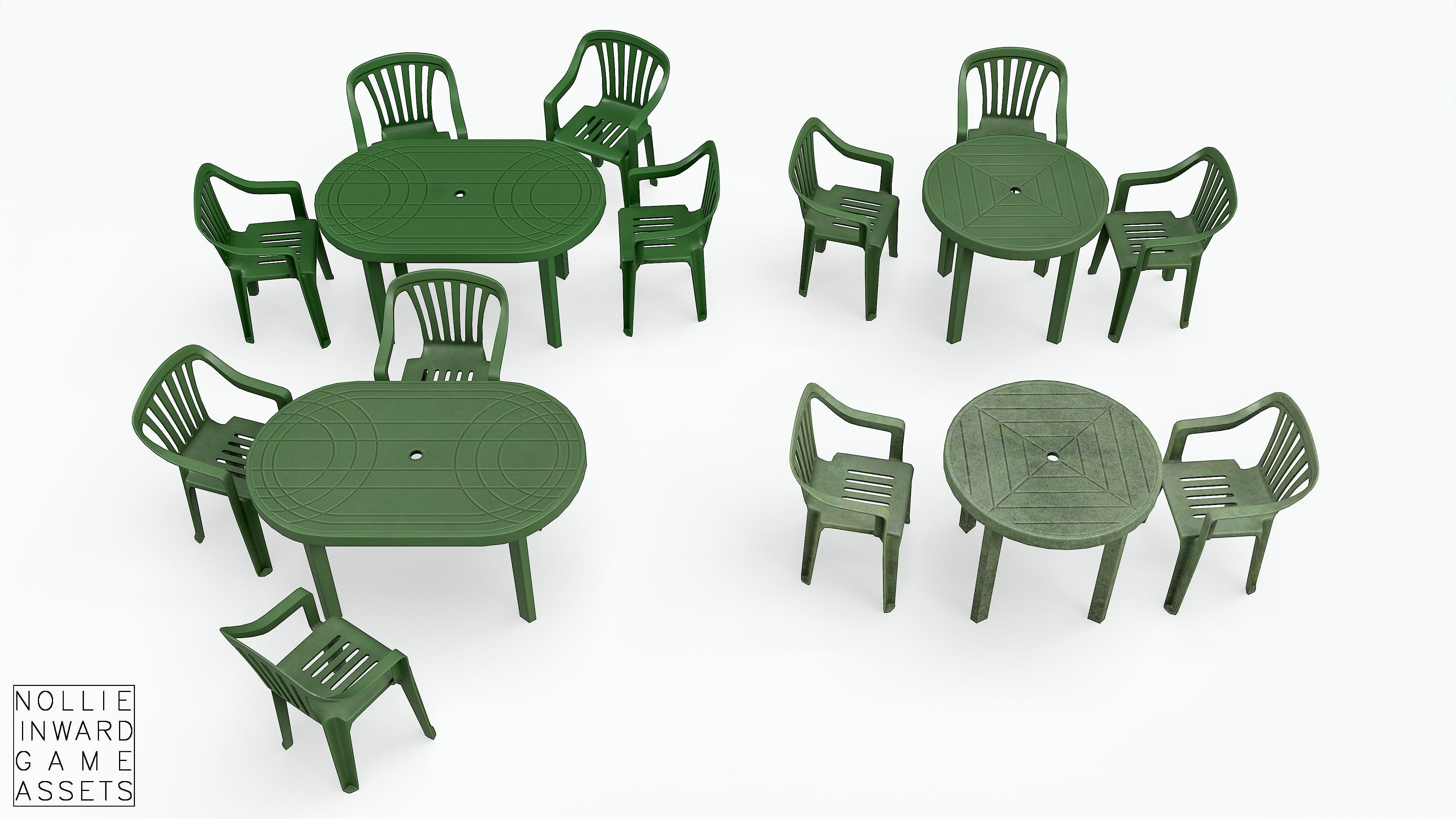Garden Plastic Furniture Green - 3 Texture Variants Low-poly 3D model_2