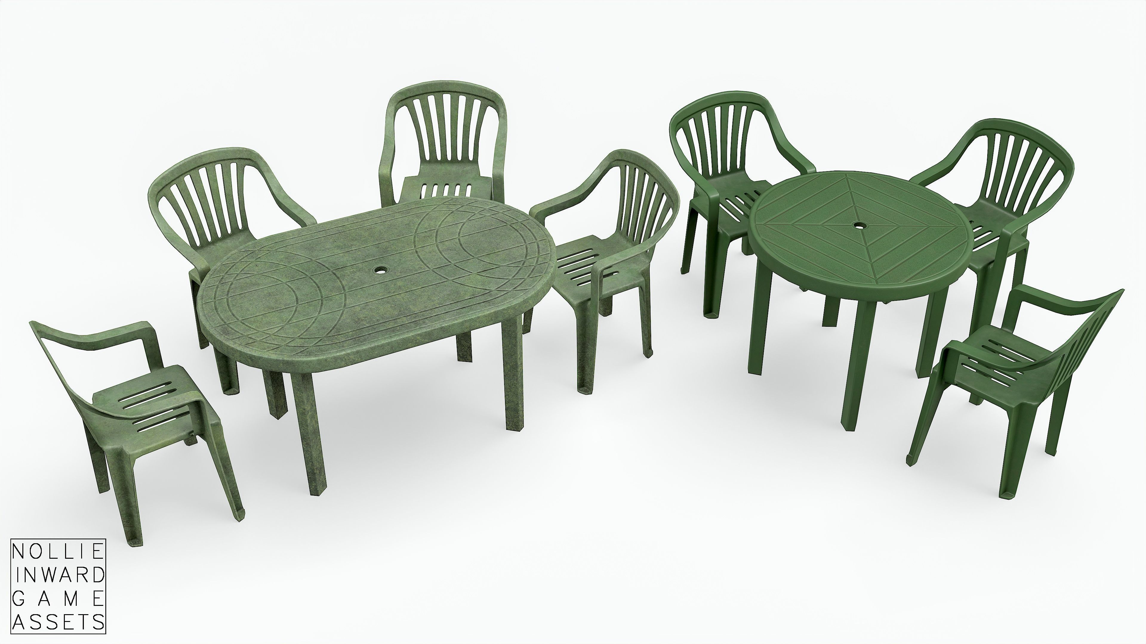 Garden Plastic Furniture Green - 3 Texture Variants Low-poly 3D model_1