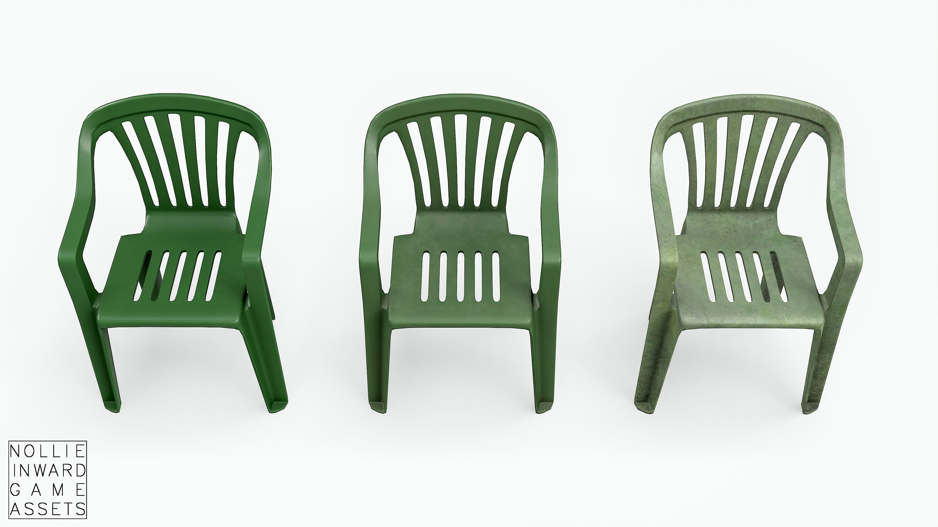 Garden Plastic Furniture Green - 3 Texture Variants Low-poly 3D model_8