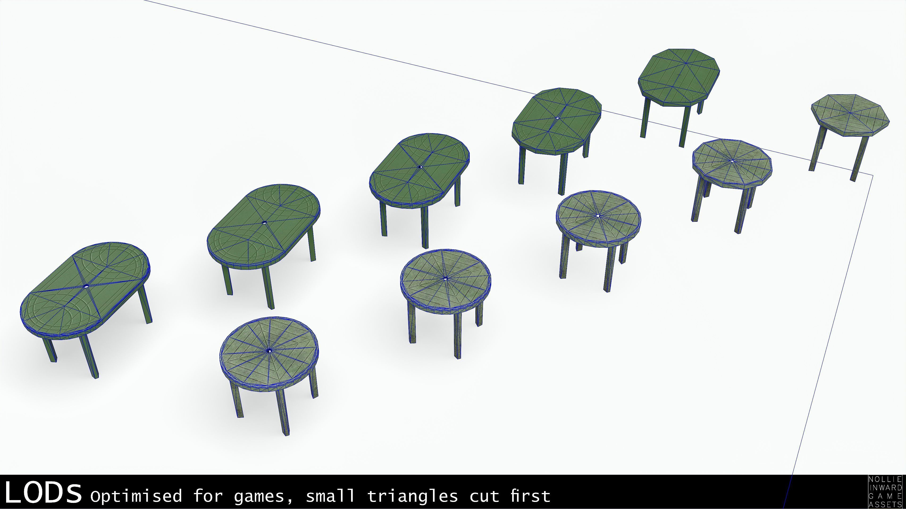 Garden Plastic Furniture Green - 3 Texture Variants Low-poly 3D model_17