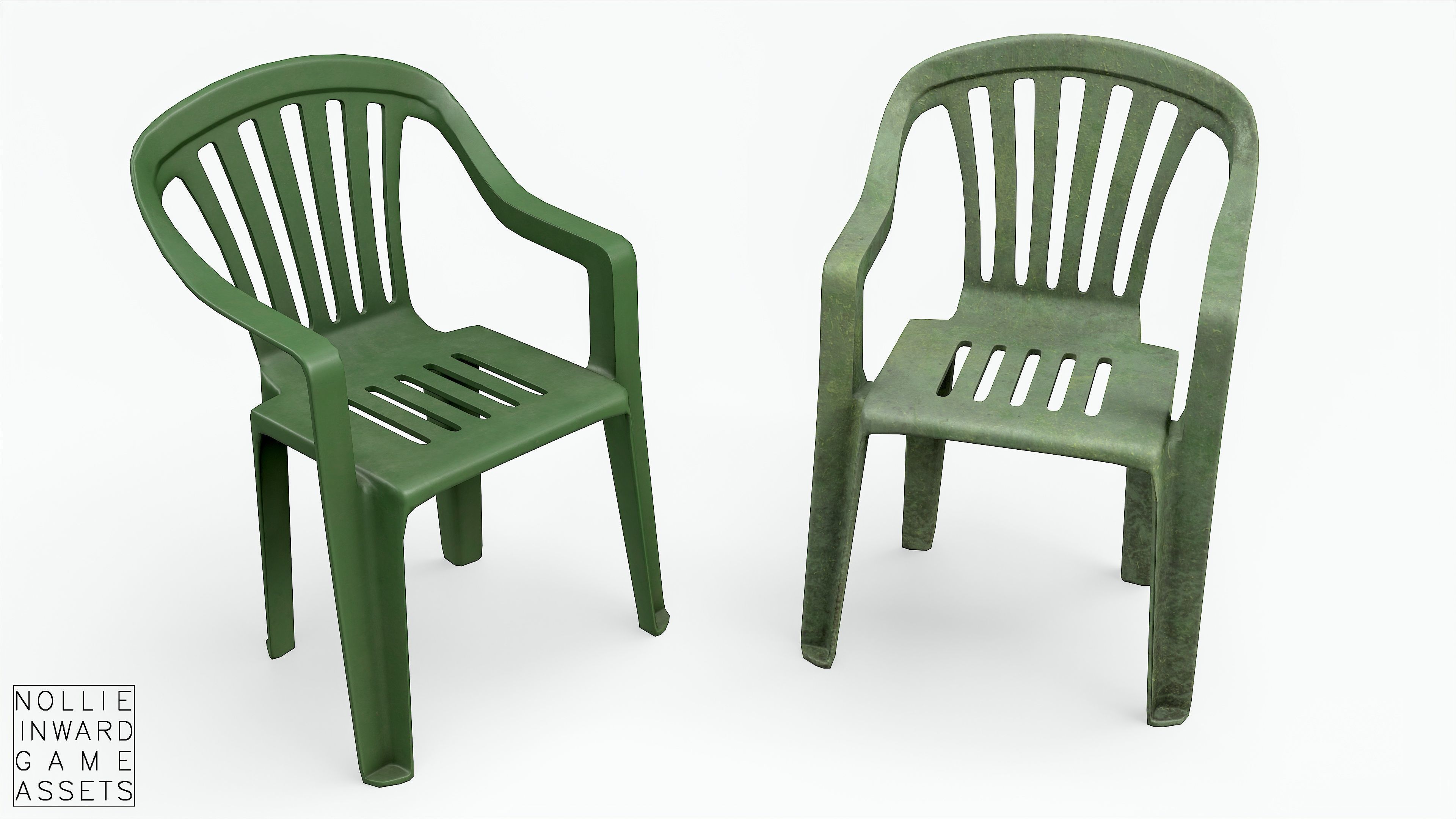 Garden Plastic Furniture Green - 3 Texture Variants Low-poly 3D model_7
