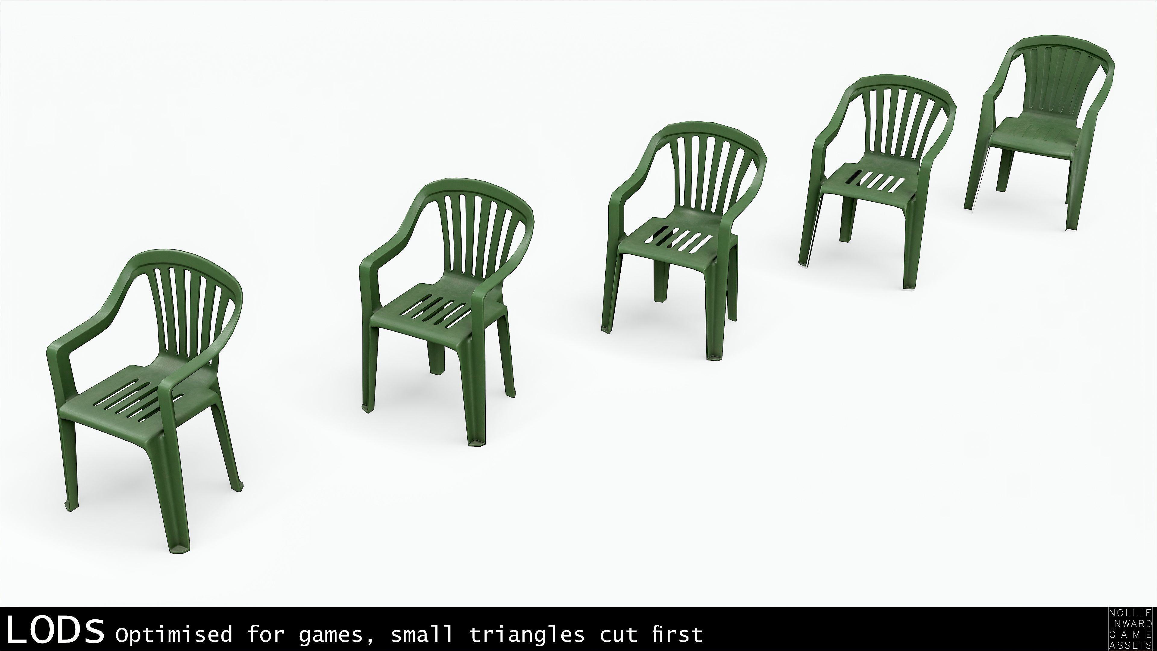 Garden Plastic Furniture Green - 3 Texture Variants Low-poly 3D model_9